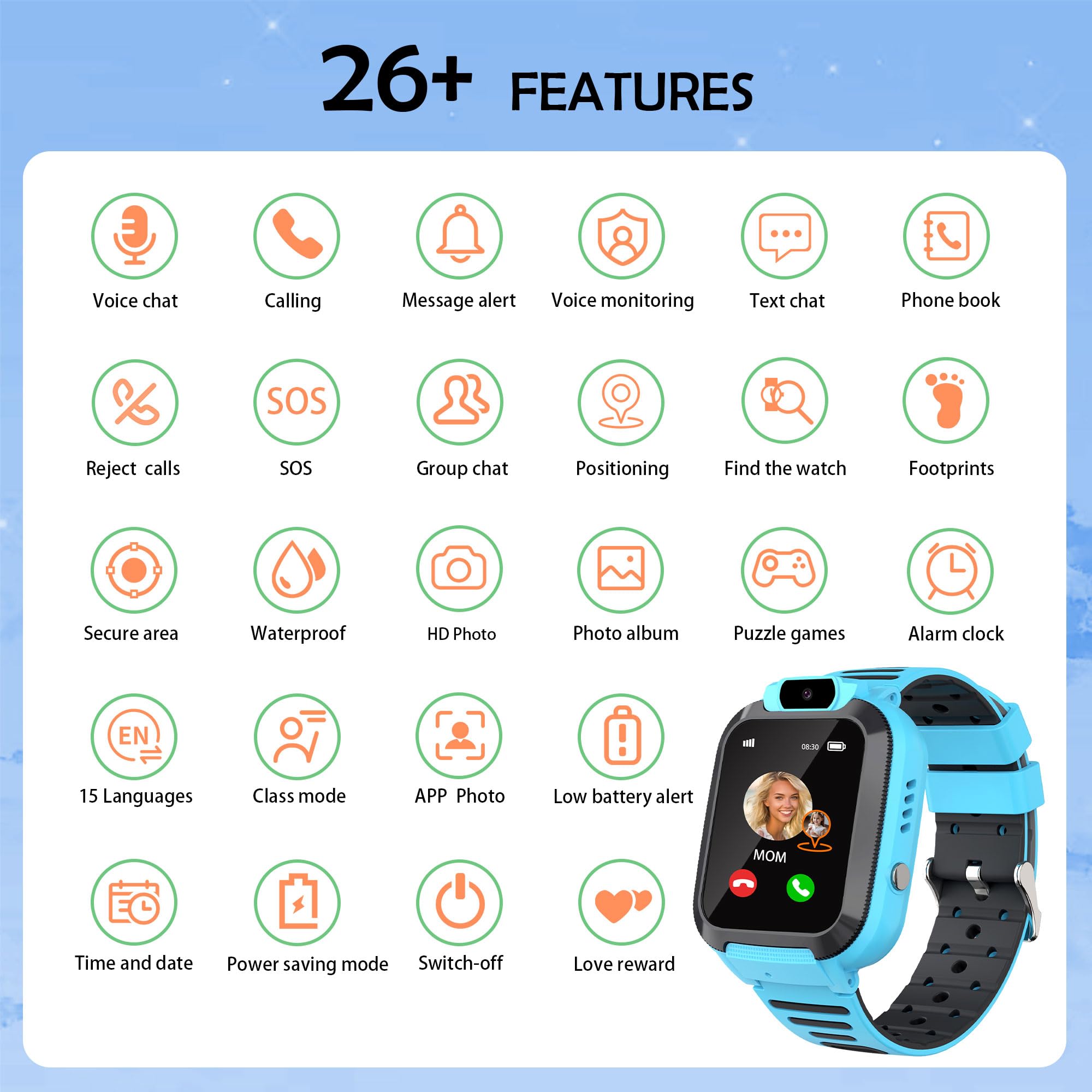 Reloj Inteligente Niño Niña con GPS Localizador Juego Chat de Voz | SOS Digital Despertador IP68 Impermeable Teléfonos Llamadas Cumpleaños Regalos Modelo de Aula Smartwatch para Niños Niñas