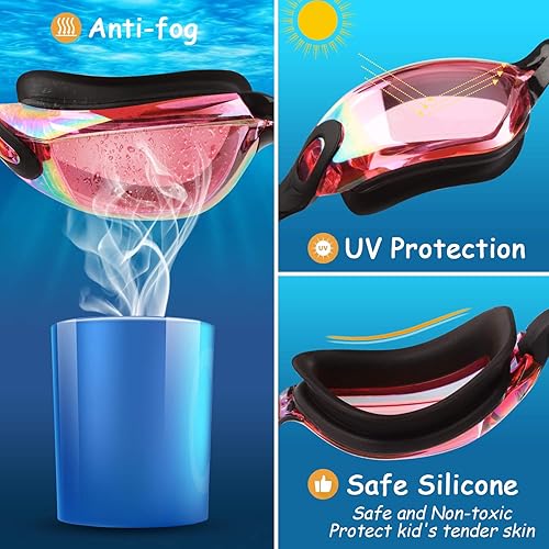 Miniatura 3 de COOLOO - Gafas de natación para niños, paquetes de 2 gafas de natación para niños y niñas de 4 a 16 años