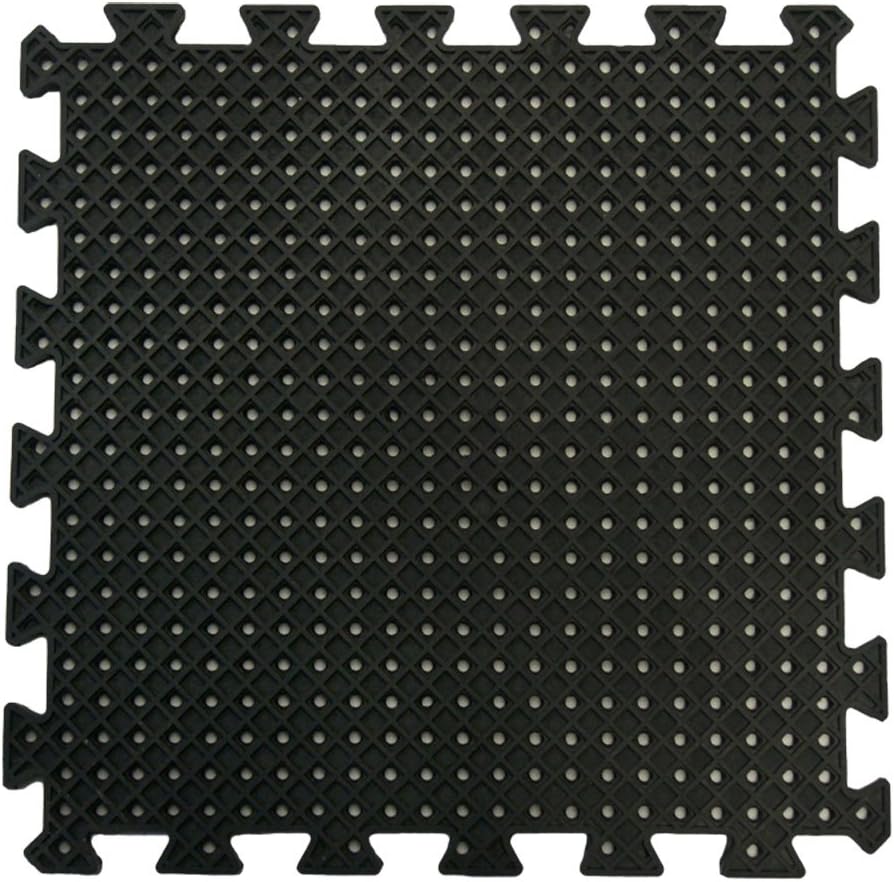 Rubber-Cal "Eco-Drain" Interlocking Rubber Tiles - 5/8 x 20 x 20 inch - Pack of 4 Drainage tiles, 11 Square Feet Coverage - Black Rubber Mats