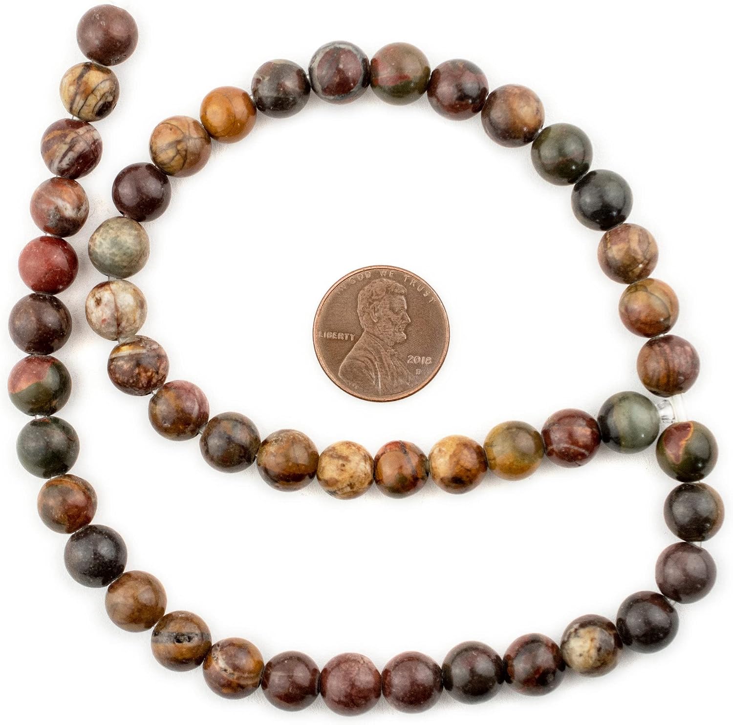 The Bead Chest Dark Round Creek Jasper Beads 8mm, Large Hole Multicolor Gemstone 15 Inch Strand