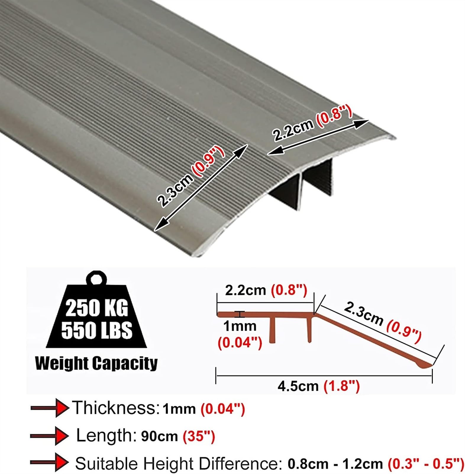 Profilo di Transizione, Striscia di Soglia, Transizioni dai bordi dei pavimenti in legno duro, porte di casa, riduttori for pavimenti seminterrati(Grey)