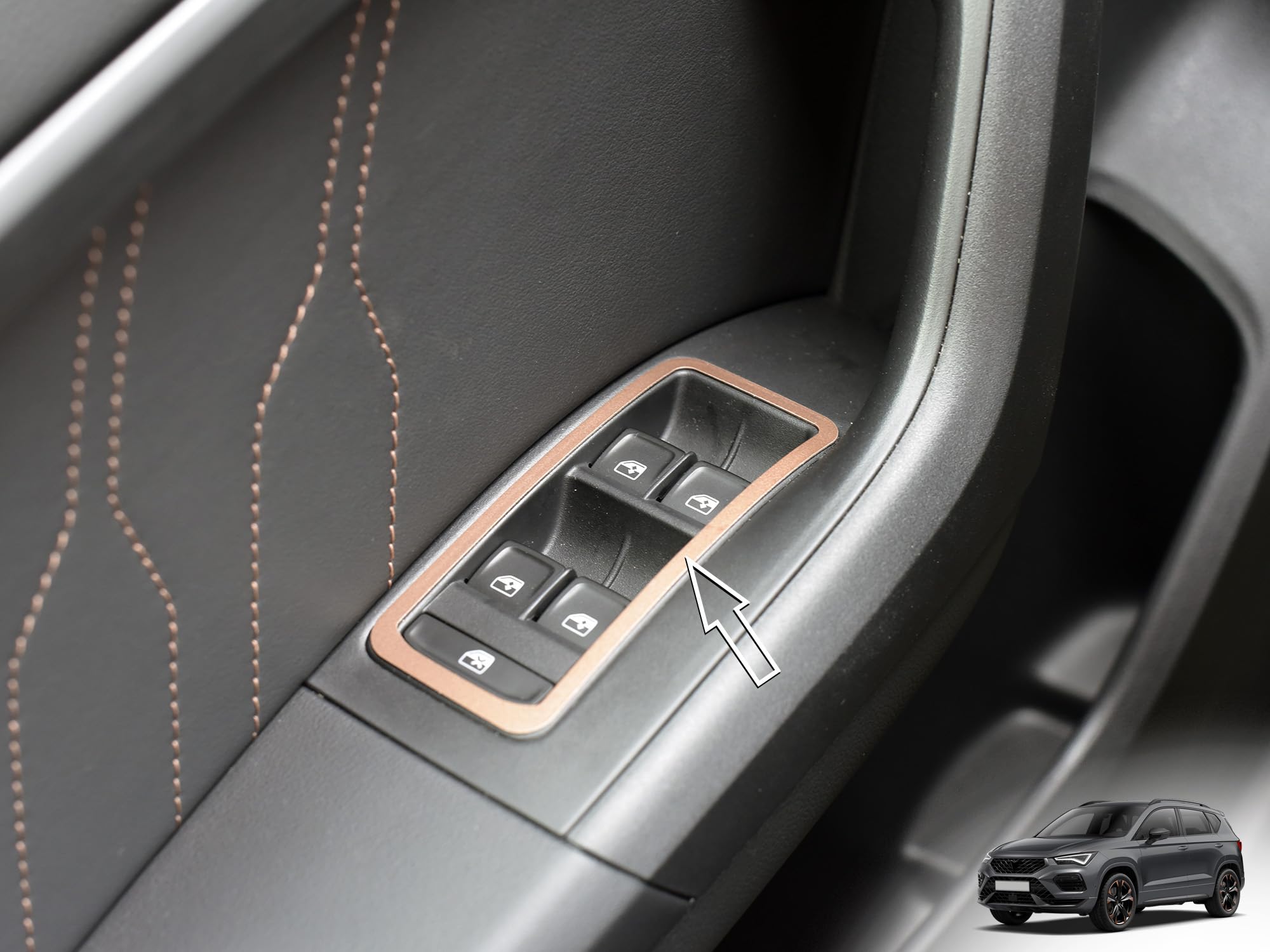 Abdeckung aus Stahl für Cupra.Ateca | Farbe COPPER Stil - Fensterschalter Dekor | 4 Stück Edelstahl 4Drive DSG V VZ Tribe Limited Edition Ateca Tuning Zubehör