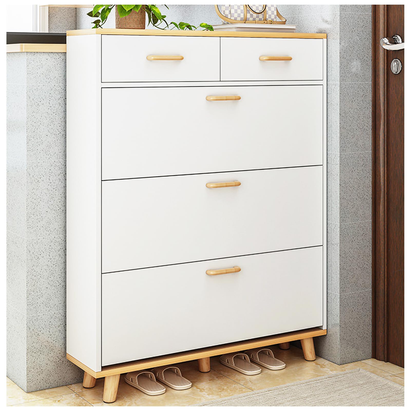 ZORZA Schuhschrank, Schuhkipper für 30 Paar Schuhe mit 3 Klappen und 2 Schublade, Weiß Holz Schuhschrank (100 x 24 x 134 cm) Küche,