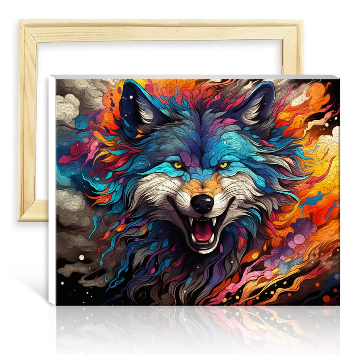 TANGFEIY Paint by Number Color Wolf DIY Paint by Number with Brushes and Acrylic Pigment on Canvas Painting for Adults Art Paint by Numbers Kits DIY Frame(40x50cm)