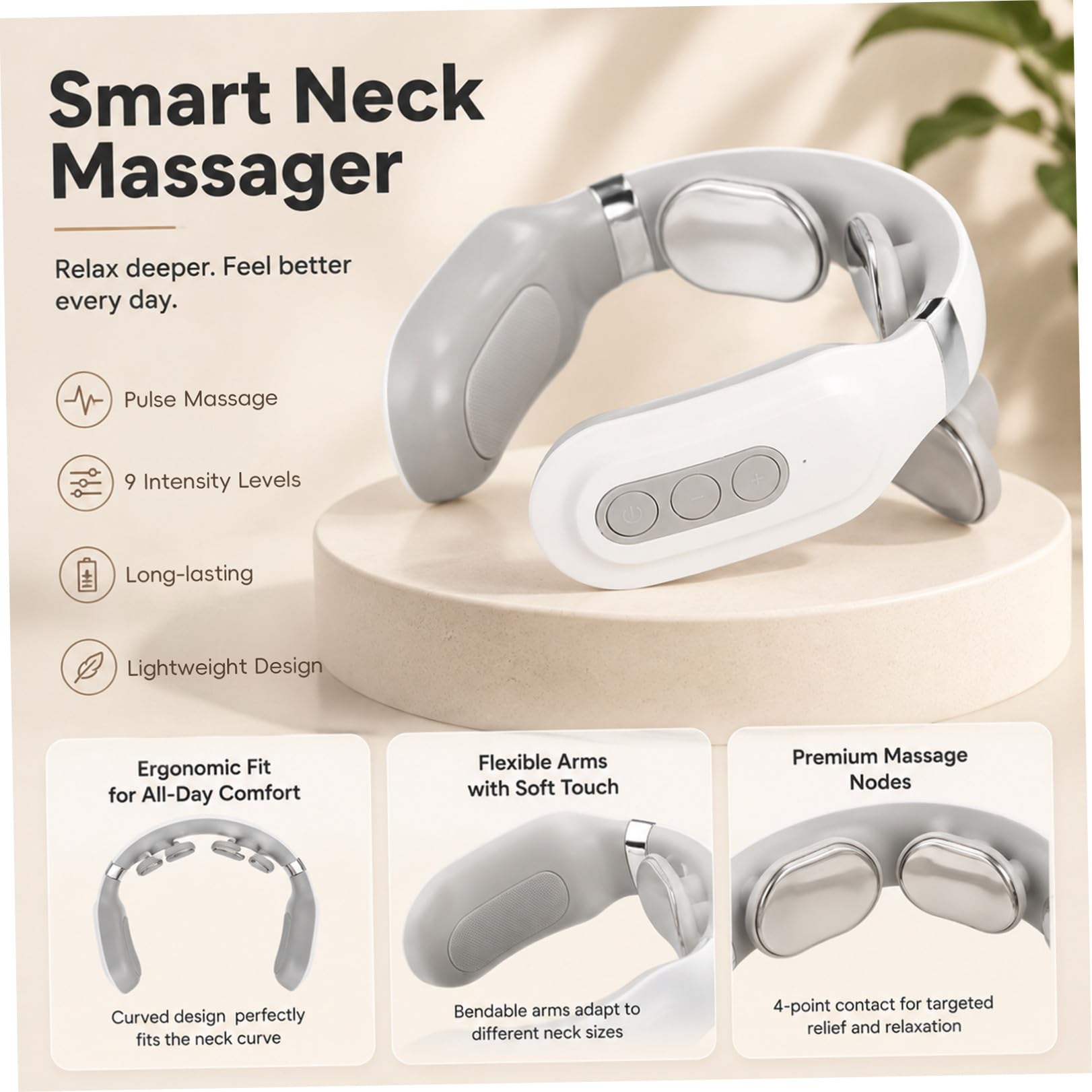 Elektrisches Nackenmassagegerät aus Abs mit USB Ladefunktion Tragbares Massagegerät zur Schmerzlinderung im Nacken und Schulterbereich mit Mehrstufiger Einstellung für