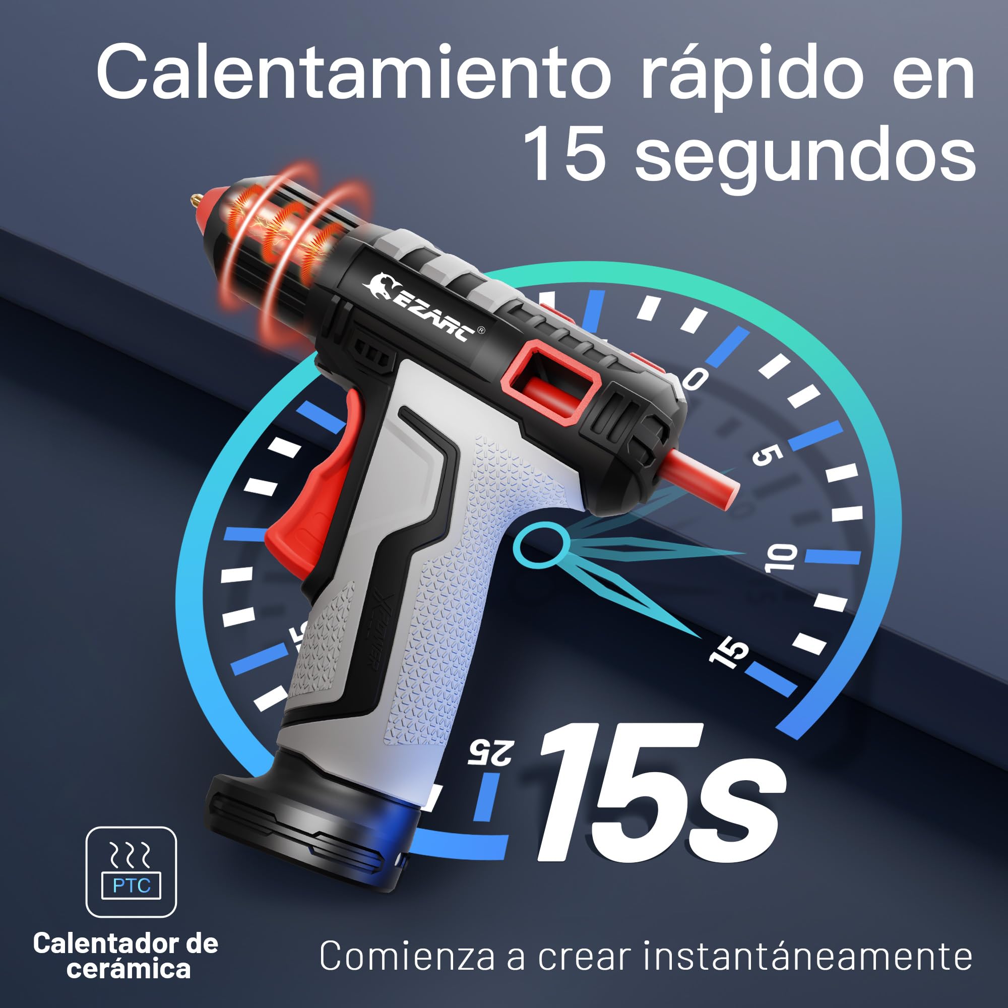 EZARC Pistola de pegamento térmico inalámbrica con 30 barras de pegamento mini, kit de pistola de pegamento mini con calentamiento rápido en 15 segundos, apagado automático inteligente, Gris