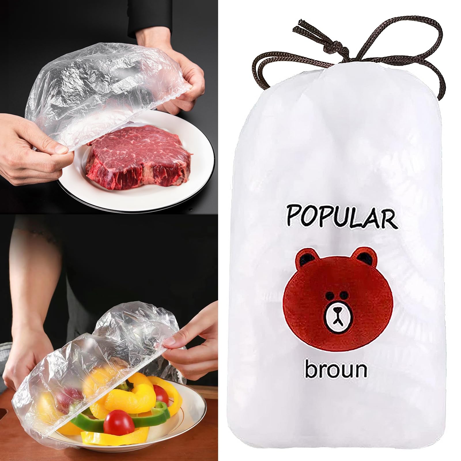 120 Pcs Food Covers Plastic Stretch, Fresh Keeping Cling Film Bags for Food Storage, Plate Covers, Jam Pot Covers