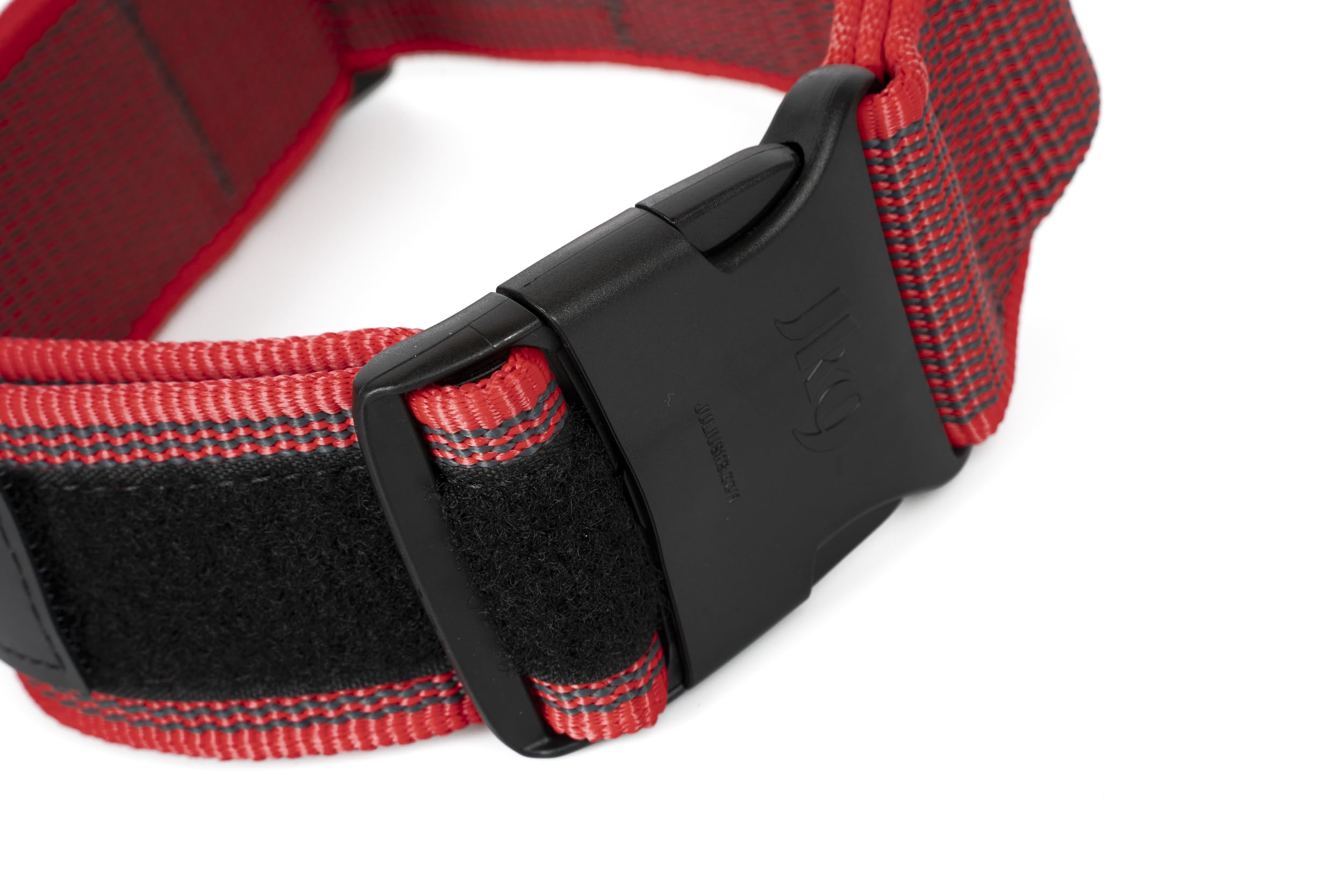 Julius-K9 Collare Color & Gray con manico richiudibile, chiusura di sicurezza ed adesivi intercambiabili, 40 mm (38-53 cm), Rosso-Grigio
