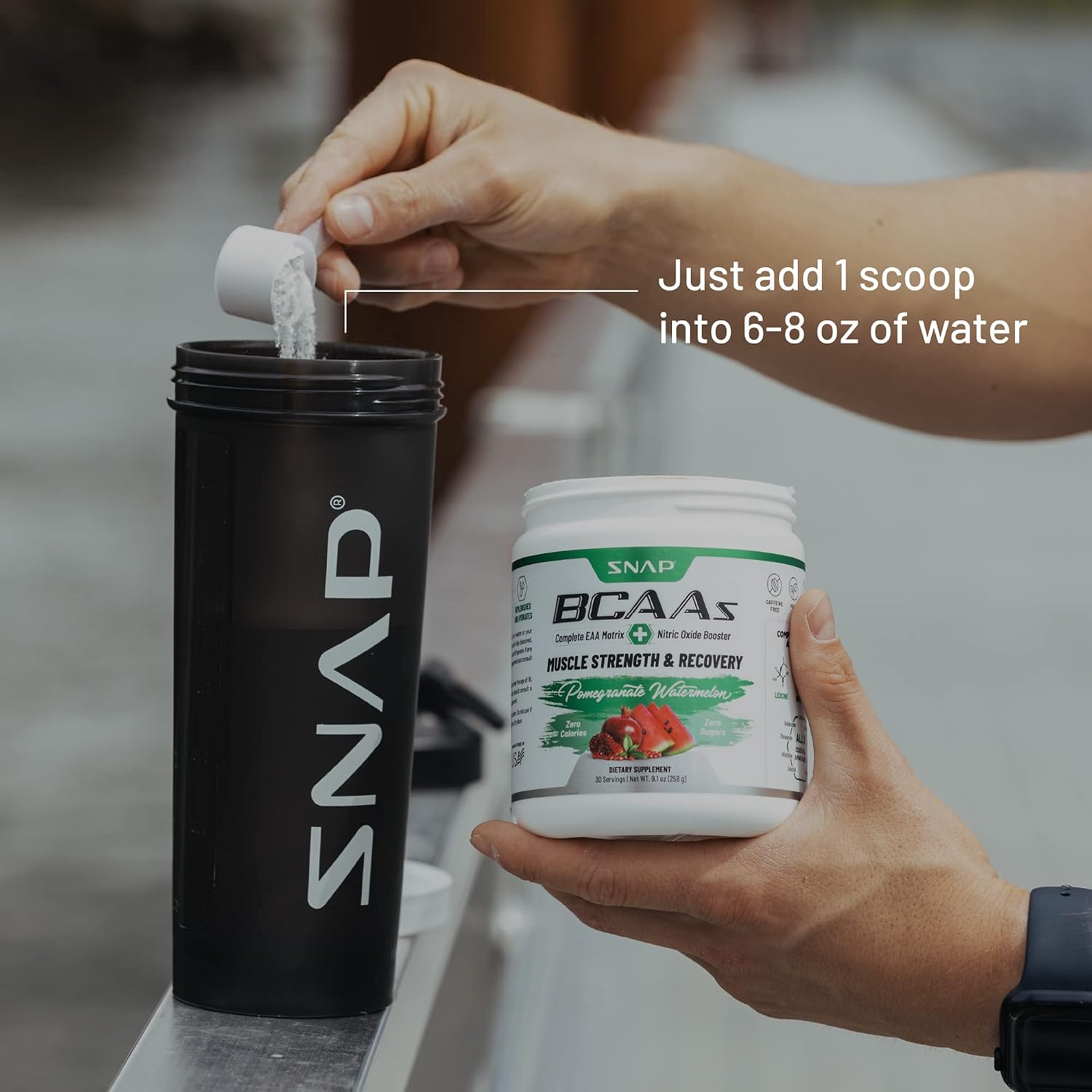 Snap BCAA Powder Essential Amino Supplement with Nitric Oxide Booster - Pre Workout Powder, Recovery Supplements Post Workout, Muscle Strength, BCAA for Women & Men (30 Servings)