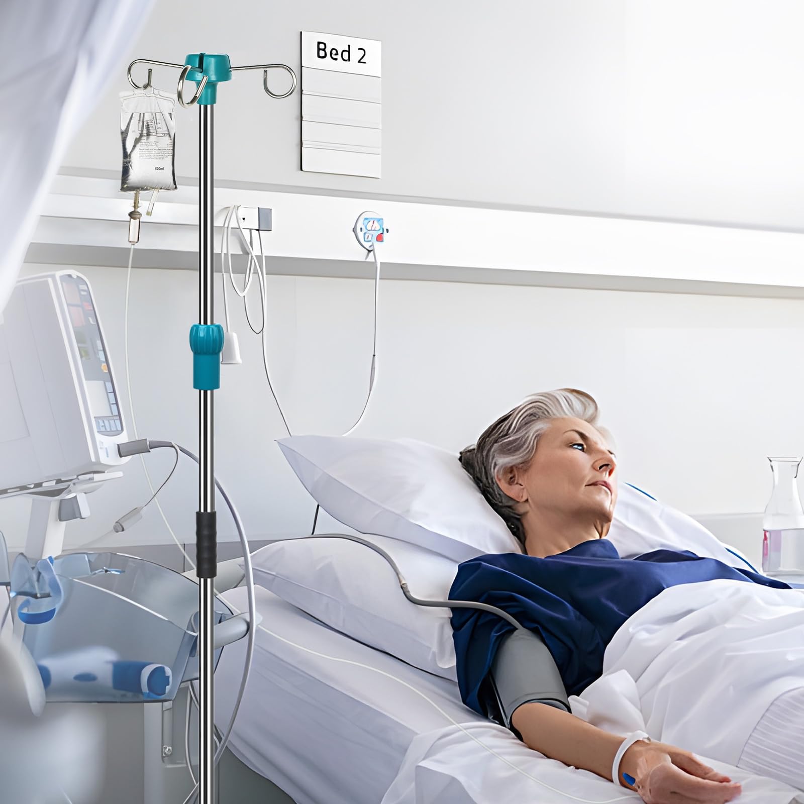 Support à perfusion réglable en hauteur de 113 à 195 cm, avec 4 crochets et base robuste, kit de perfusion médical, portable, porte-perfusion avec porte-perfusion amovible