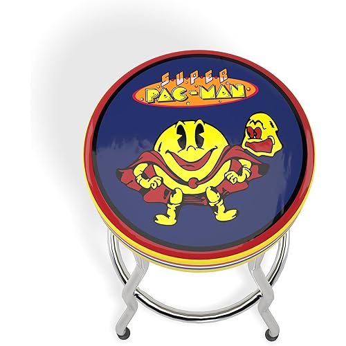 ARCADE1UP Officially Licensed Adjustable Stool with Chrome-Plated Steel Frame and High-Density Foam Padding for Supreme Gaming Comfort (Super Pac-Man)