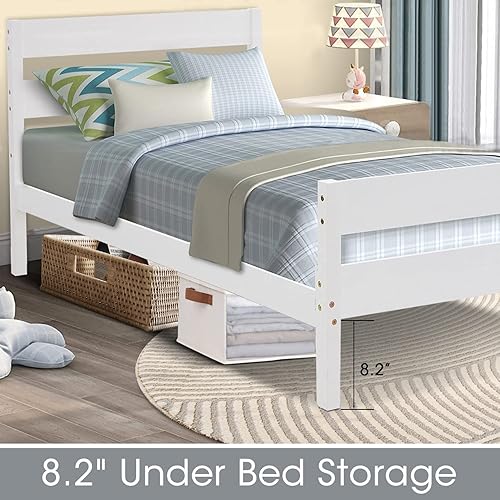 Miniatura 4 de windaze Cama individual marco de cama de madera con cabecera y estribo para niños adolescentes y adultos soporte de listones de plataforma