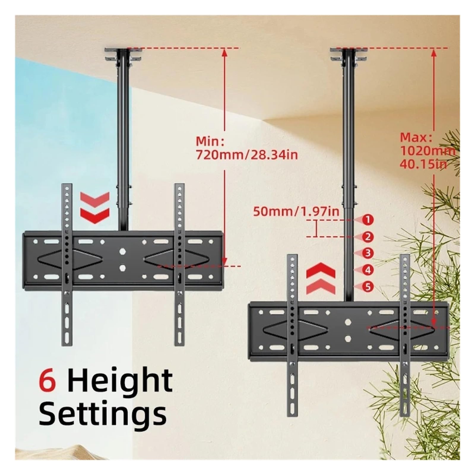 Il Supporto for TV Da Soffitto Può Ruotare E Inclinarsi, Adatto for Monitor LCD LED Da 26-60 Pollici, Altezza Regolabile Su 6 Livelli, 400x400 Mm