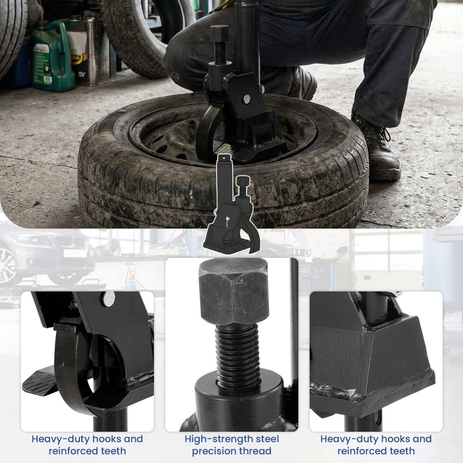 Smontagomme manuale, smontagomme portatile per ruote da 97-107 cm (38-42 pollici), strumento di riparazione pneumatici per carichi pesanti con sistema di leva, per auto, camion, trattore, ATV, black
