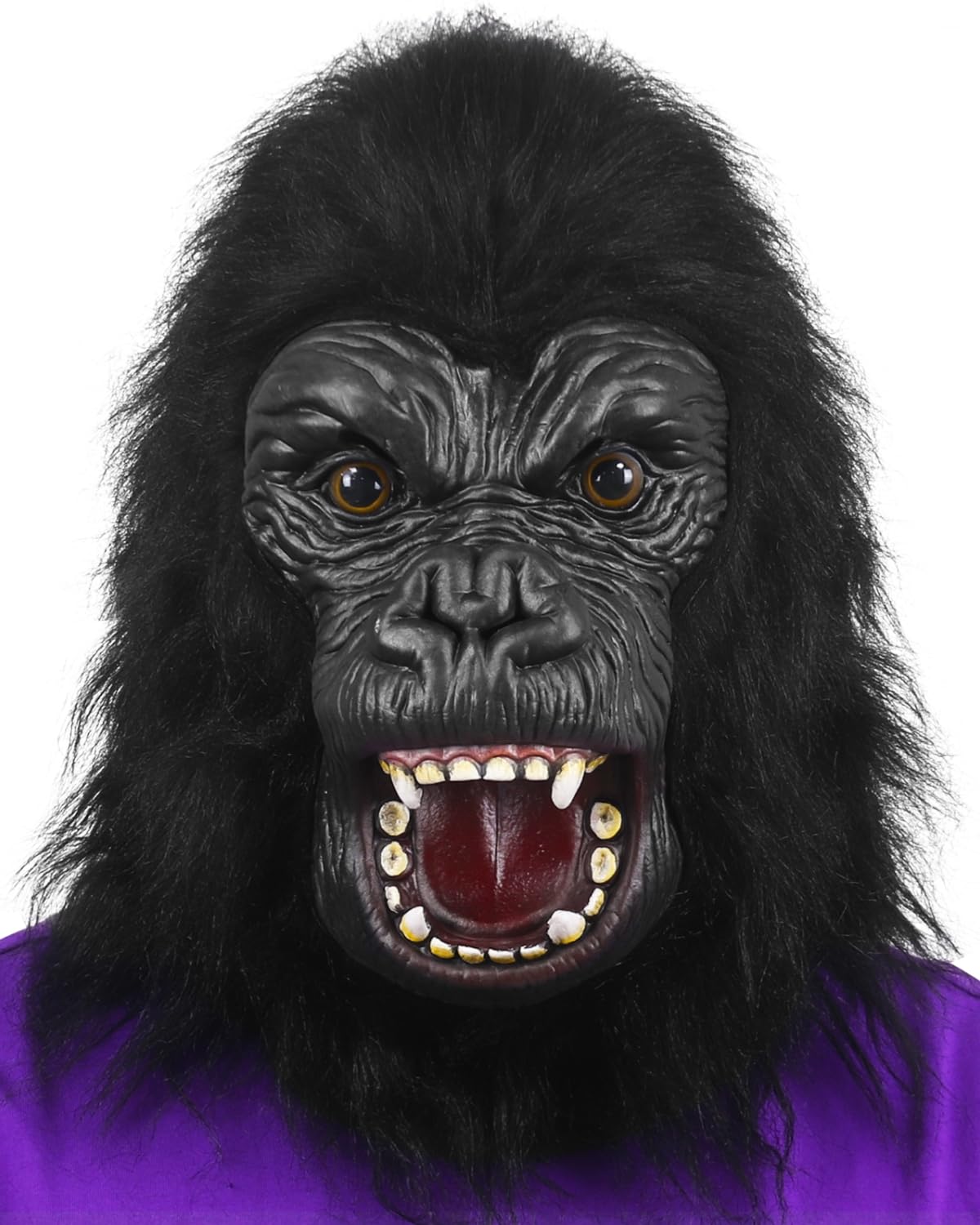 Gorilla Mask Novelty Latex Monkey Head Mask, Adult Open Mouth Gorilla Head Mask for Party Festival Halloween Masquerade Fancy Ball (Black)