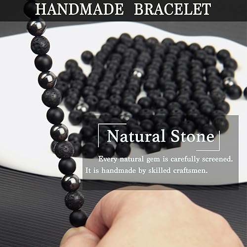 Miniatura 4 de Black Obsidian Bracelet - Skull Bracelet - Tourmaline Beaded Bracelets - 8MM Black Onyx Hematite Lava Stone Beads Triple Protection Bracelet for Men