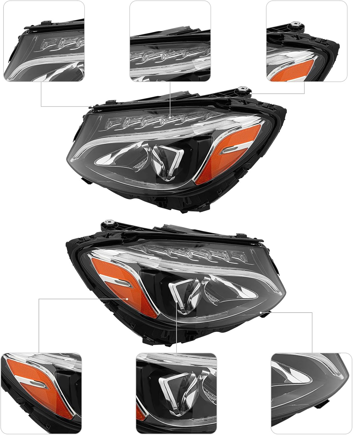LED Headlight Assembly For 2015-2018Mercedes-Benz C-Class W205 C300 C400 Luxury 4Matic/Sport 4Matic (NON-Base/AMG Models),Driver Passenger Side Front Headlights Headlamps w/LED DRL and Bulbs