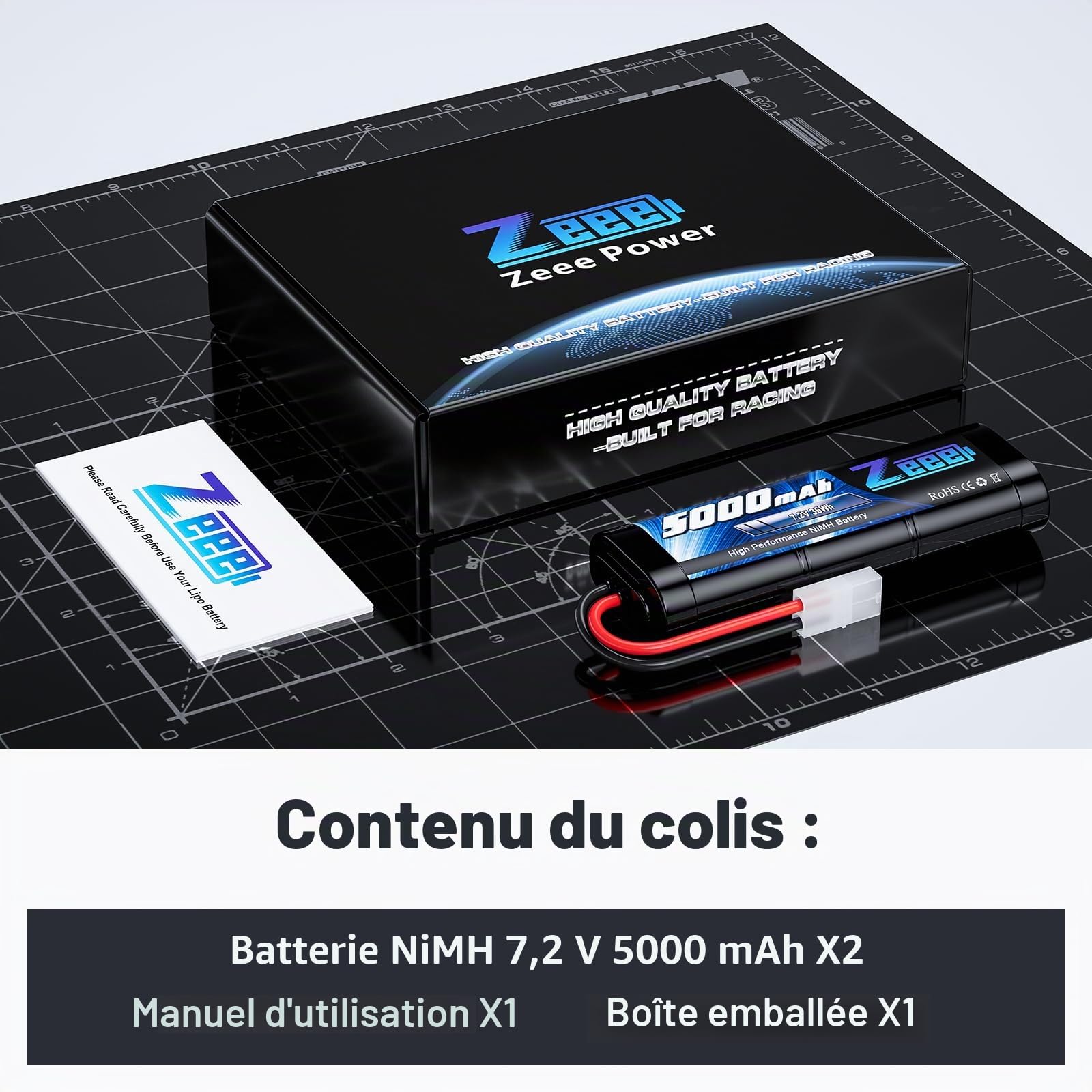 Zeee 7,2V 5000mAh RC NiMH Batterie avec Prise Tamiya pour Voiture RC Camion HPI Losi Kyosho Tamiya Hobby (2 Paquets)