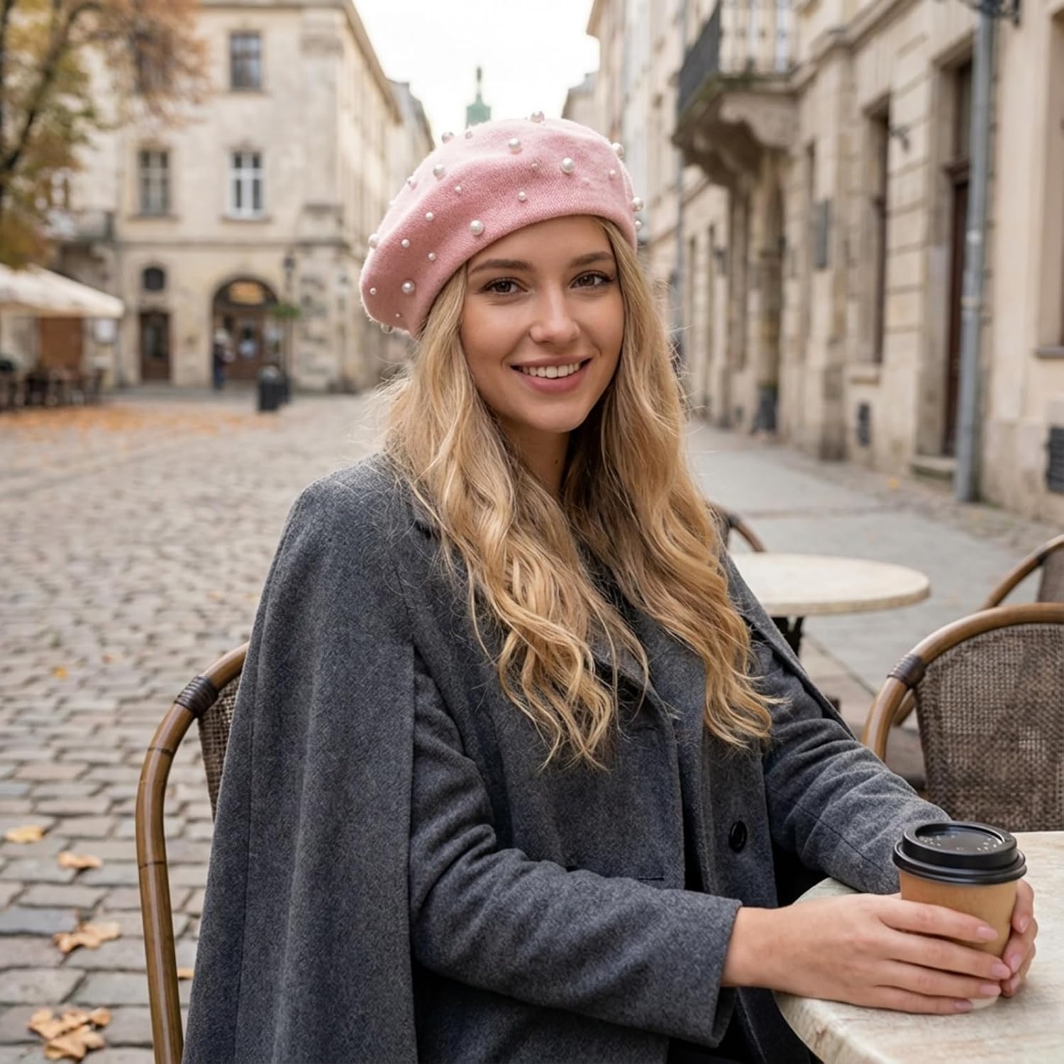 Wool Beret Hat for Women, French Pearl Winter Beanie Cap | Starry Pearl Warm Lightweight Classic Elegant Solid Color Soft Flexible Painter Cap 56-58cm