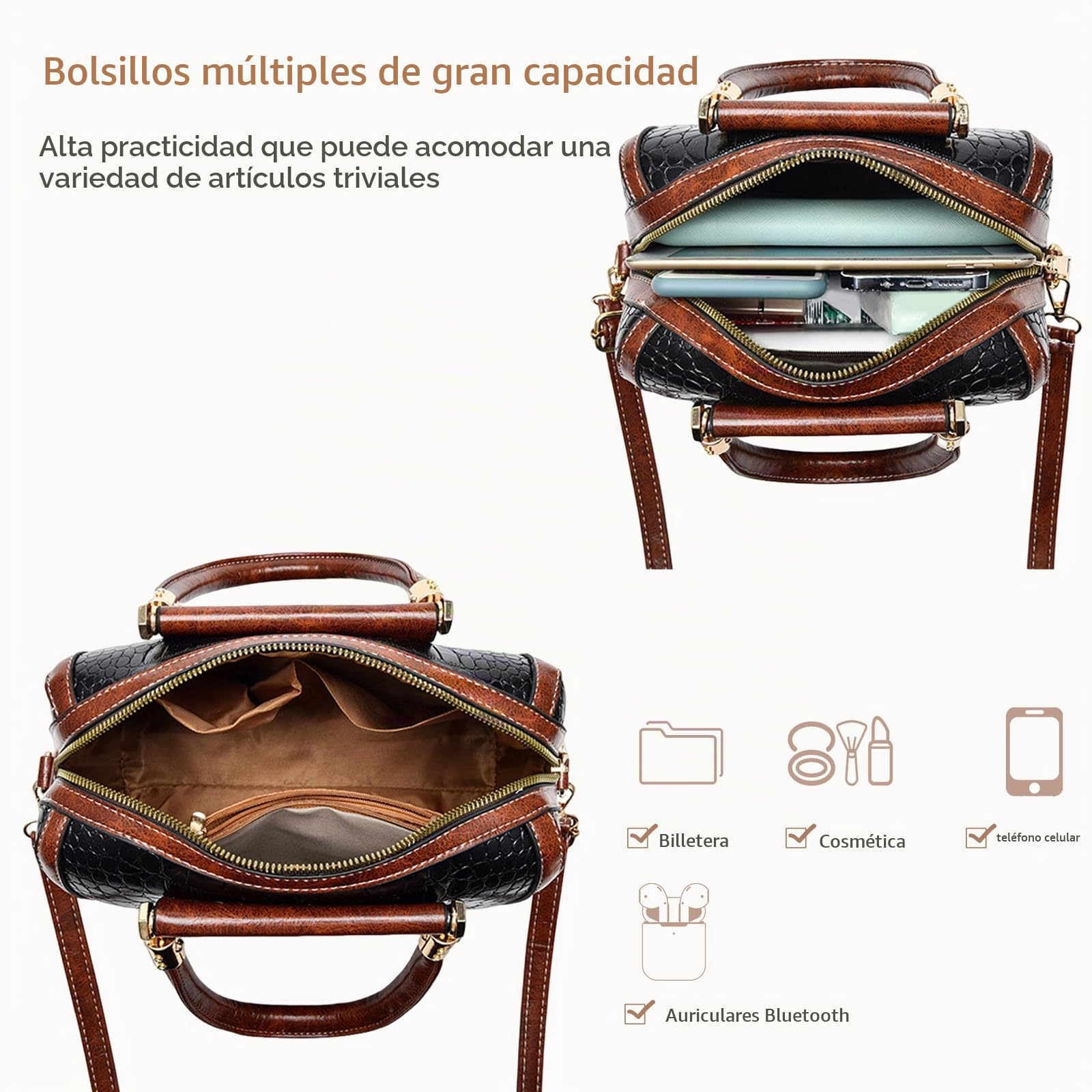 NICOLE & DORIS Bolso Bandolera Mujer Bolso de Mano de Cocodrilo Bolso de Hombro de PU Cuero Bolso Señora Bandolera Bolsos Cruzados Bolsos de Fiesta Marrón