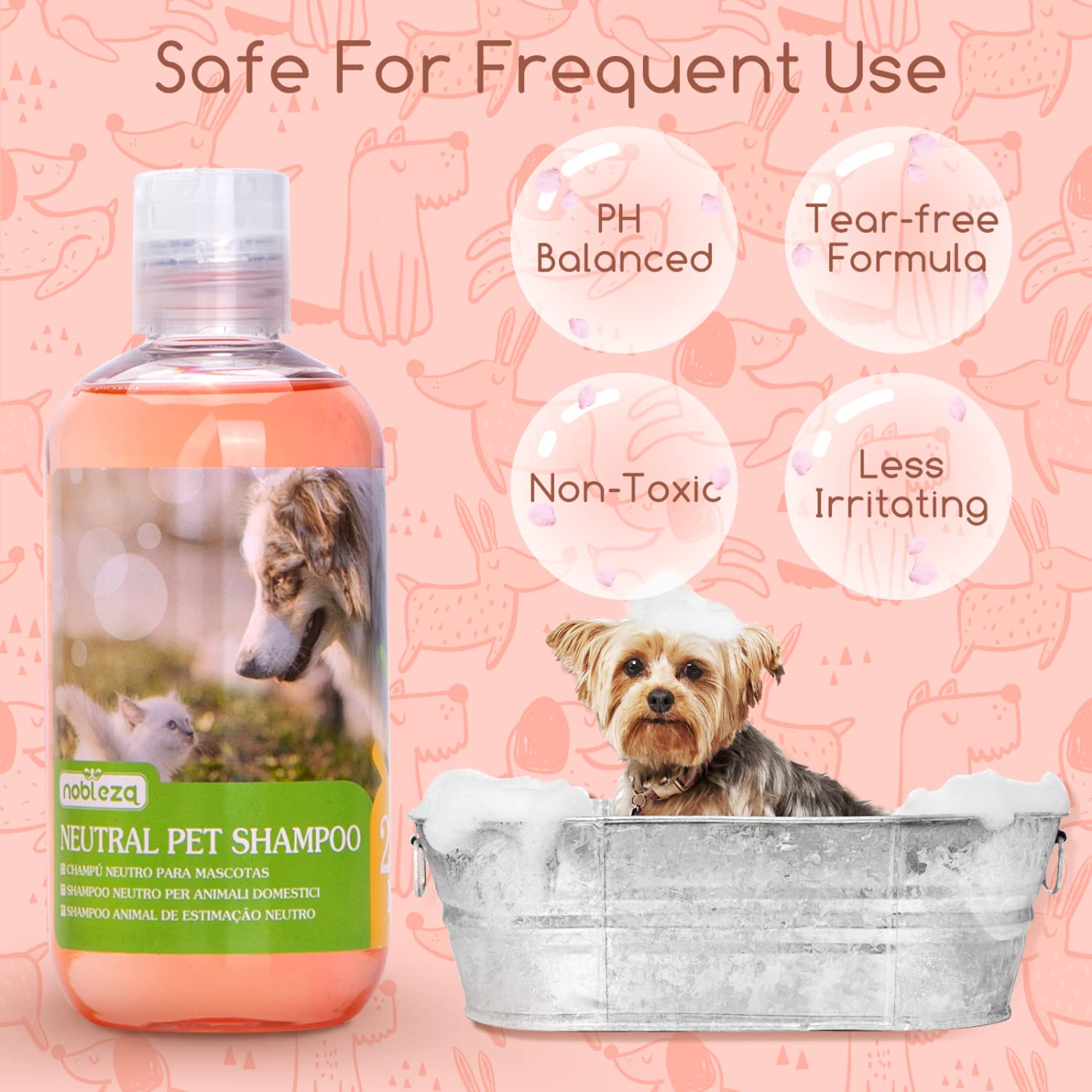 Nobleza Shampoo per Cani 250 ml - Shampoo per Cani e Gatti Shampoo nutriente per Cani per Pelli sensibili e Pelo Lucido, a PH Neutro, idratante e idratante