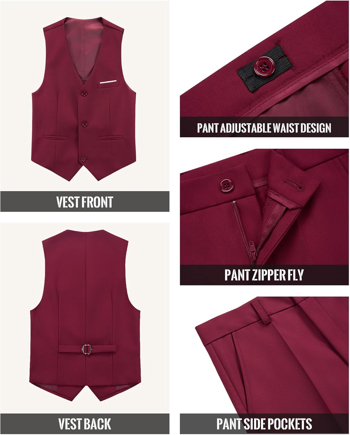 WULFUL Boys' Formal Suit Set,Slim Fit Tuxedo Wedding Suit 6-16 Years with Adjustable Waist