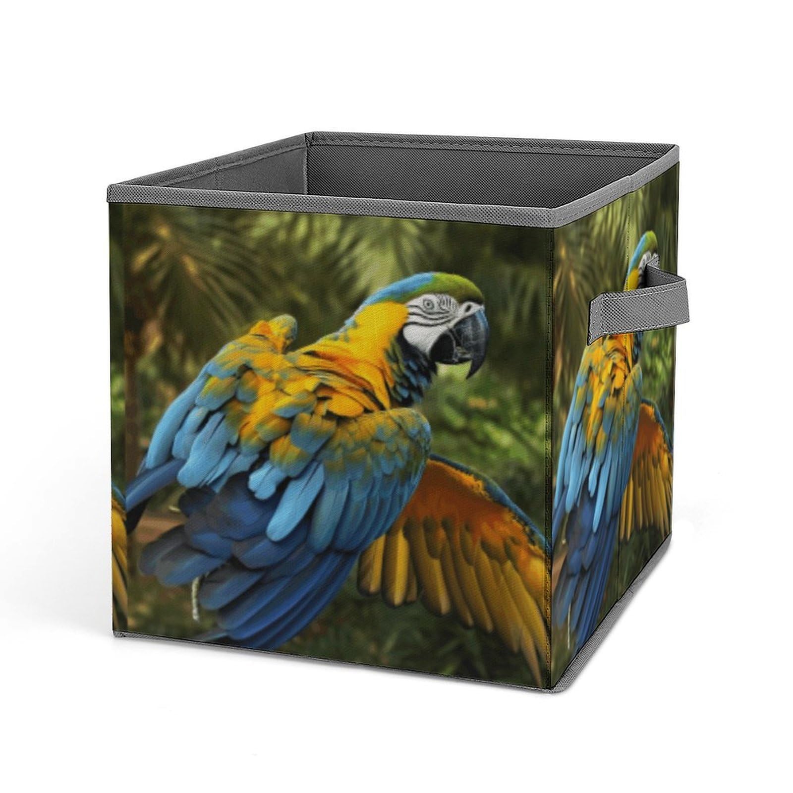VstaDank Yellow Wings Blue Parrot Storage Bin Collapsible Storage Cubes Organizer Oxford Cloth Storage Box with Dual Handles Large Stackable Closet Storage Bins for Sheets Hat Sweater