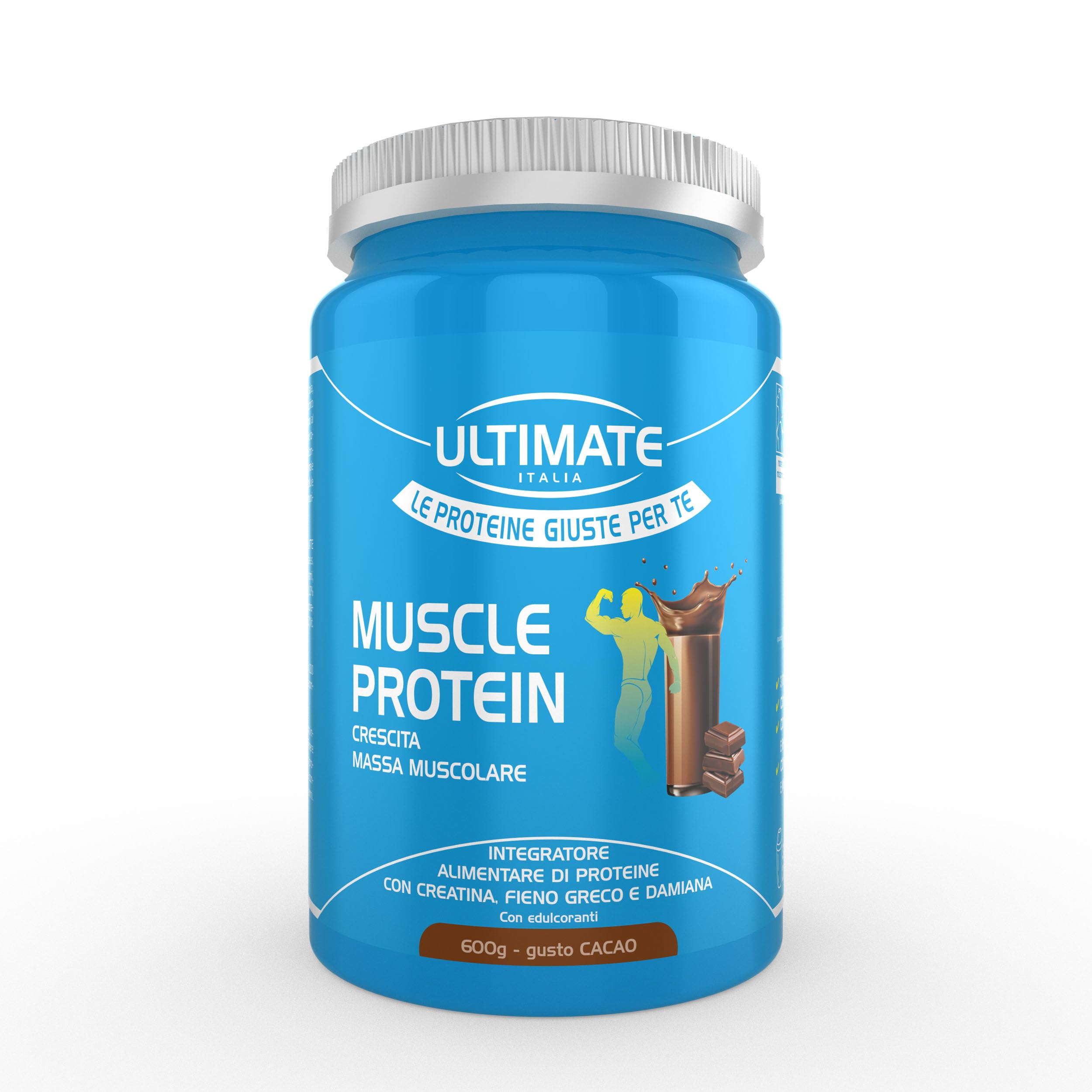 Ultimate Italia - Muscle protein cacao 600g - proteine per la crescita della massa muscolare