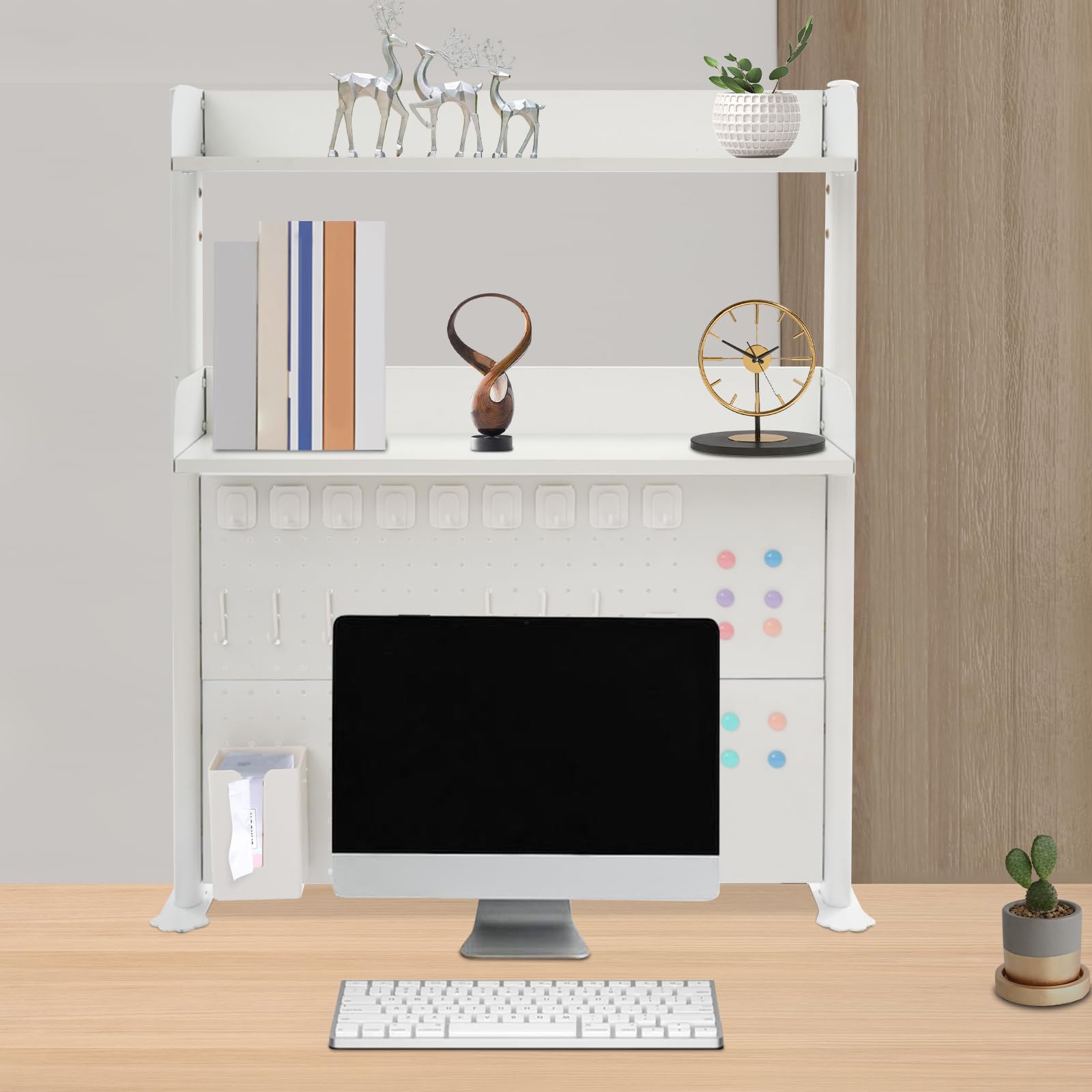 Libreria piccola da scrivania con morsetto, scaffale da scrivania con morsetto, scaffale a tre ripiani per ufficio e accessori per computer, bianco, 70 × 53 cm