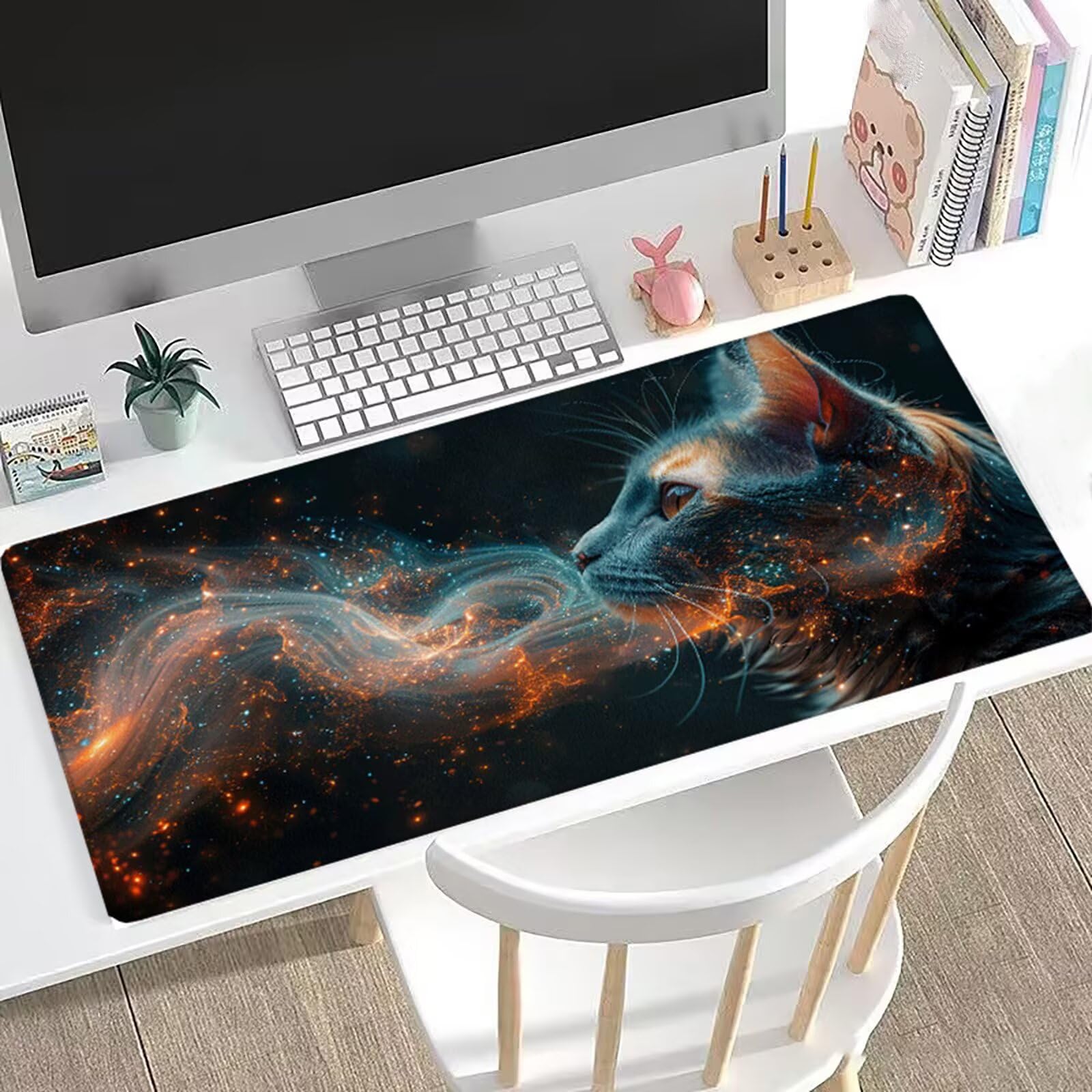 XXL przeciwpożarowa podkładka pod mysz 1500 x 800 mm podkładka pod mysz kot podkładka pod mysz biurko z antypoślizgową podstawą, zwiększona dokładność dla graczy, wodoodporna podkładka pod mysz dla