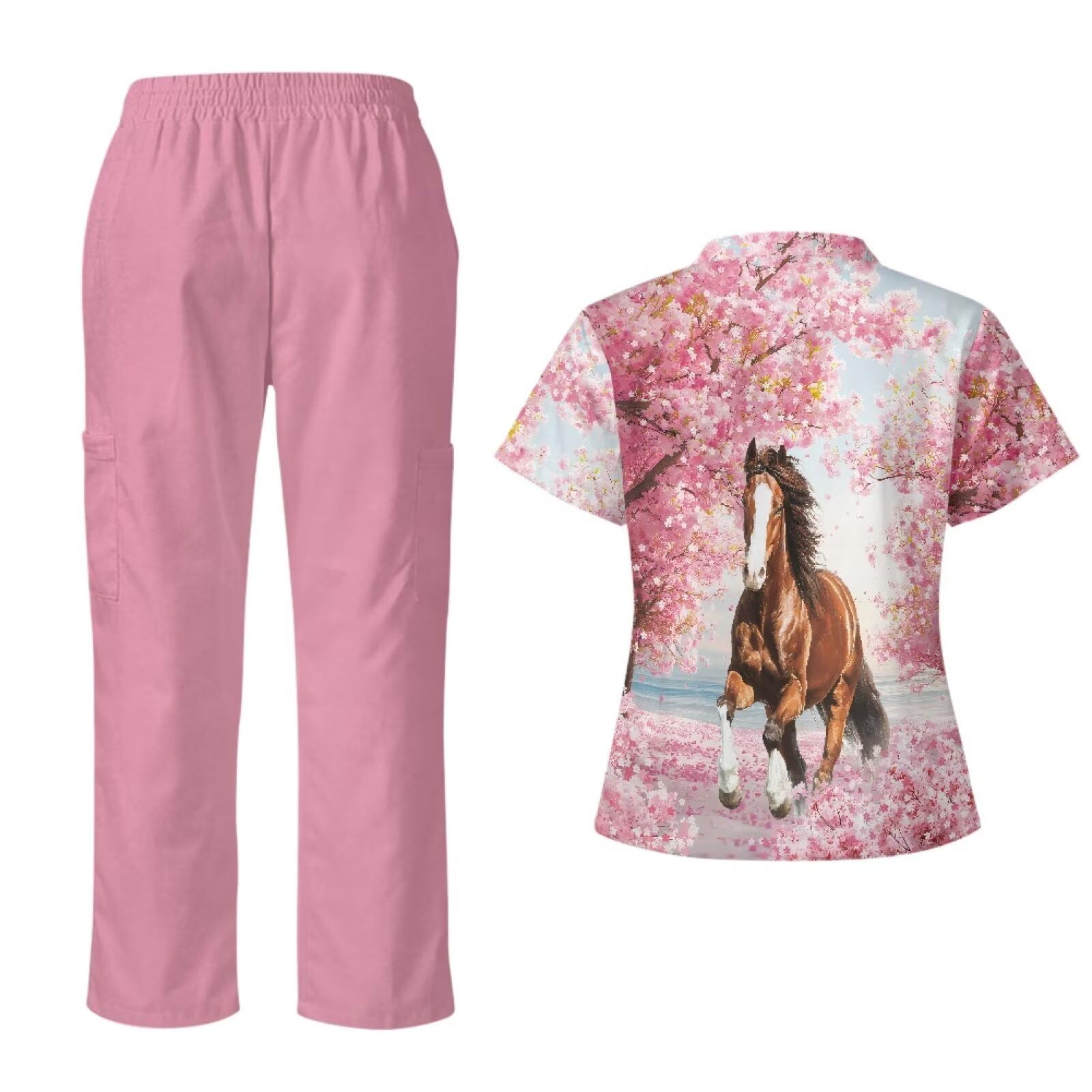 Set di scrub per cavalli da donna, comodi scrub medici per operatori sanitari, a bassa manutenzione e resistenti alle pieghe, rosa