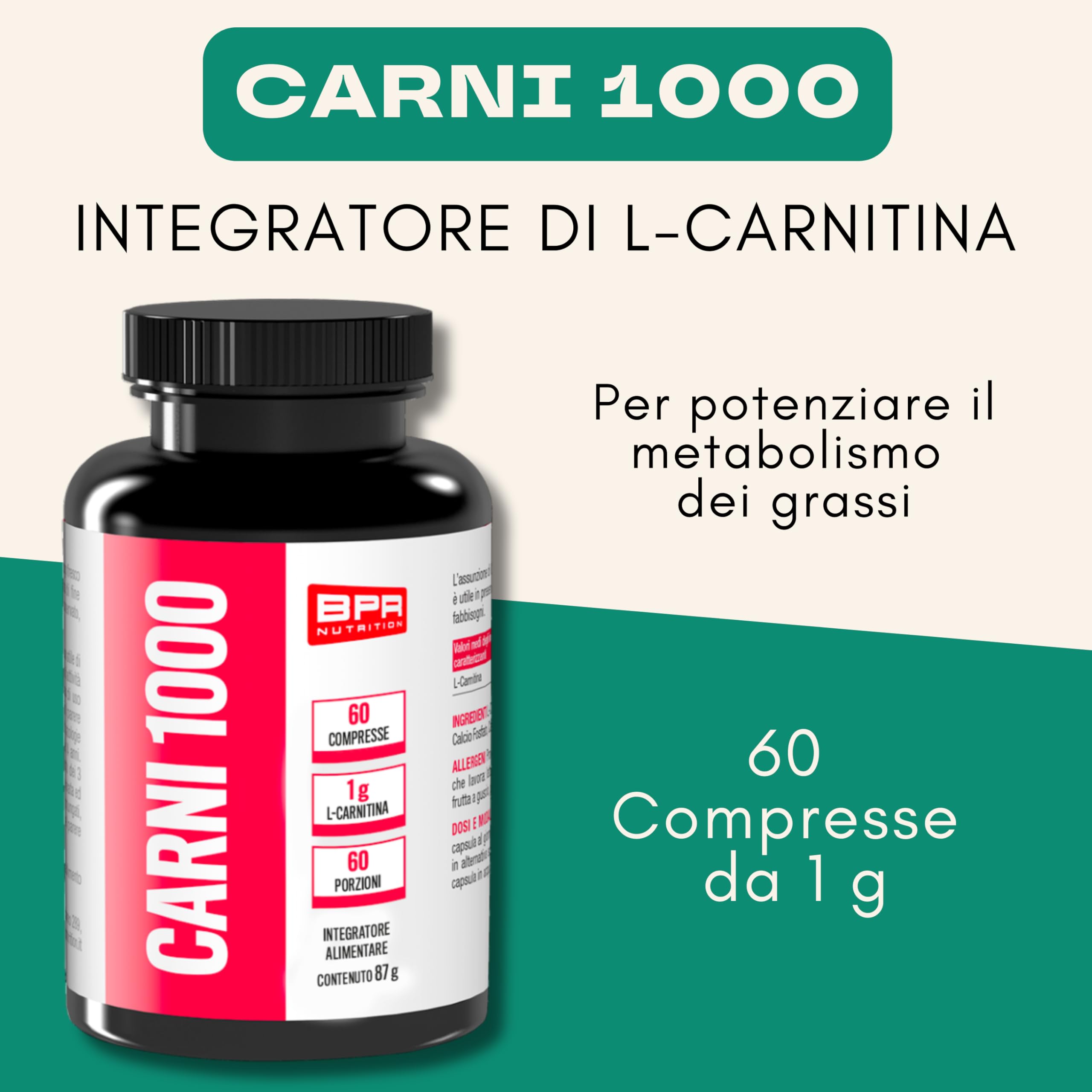 BPR Nutrition - Carni 1000 - Integratore di L- Carnitina in compresse
