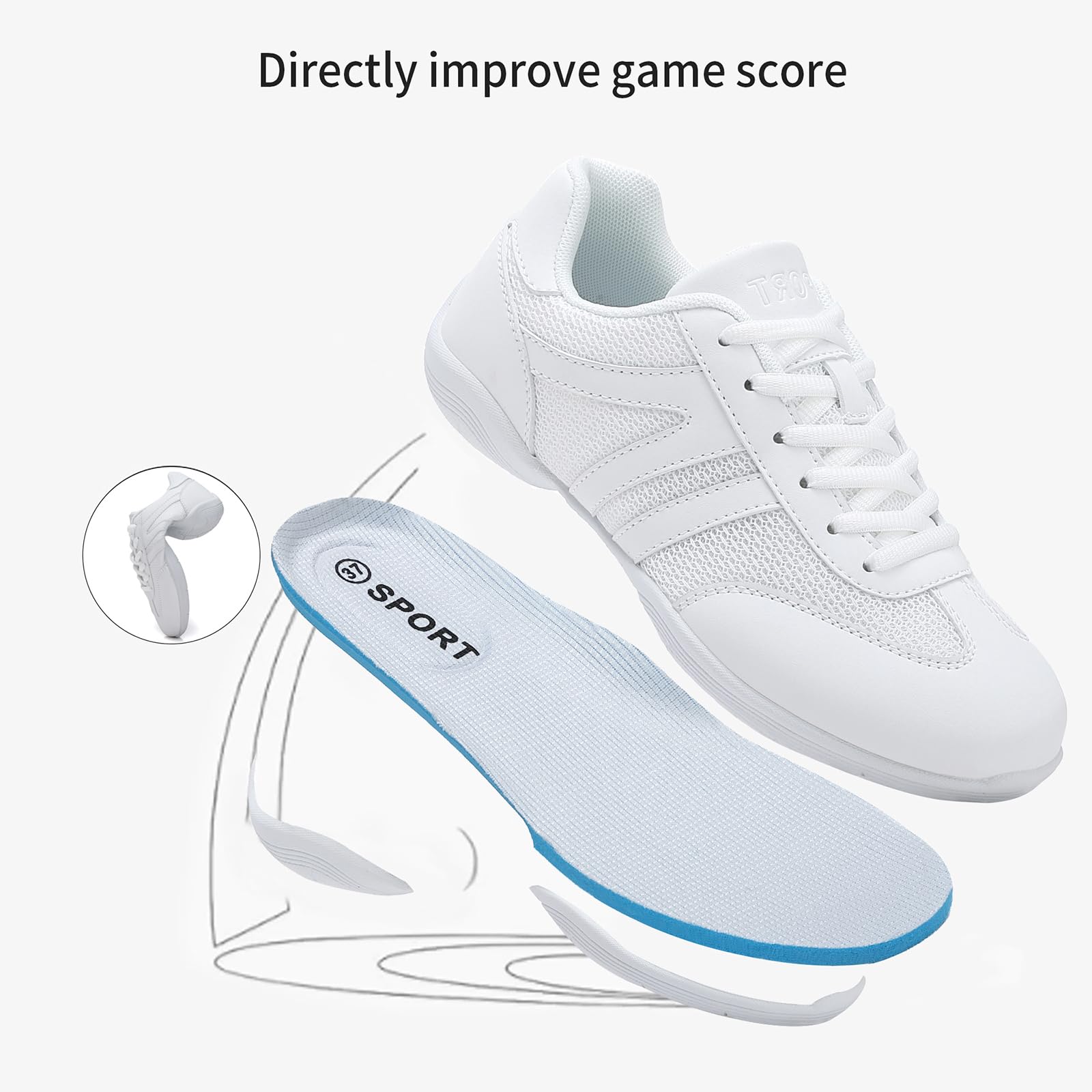 Zapatos de animadora blancos para niñas, ligeros, transpirables, antideslizantes, para gimnasia, baile, competición, entrenamiento