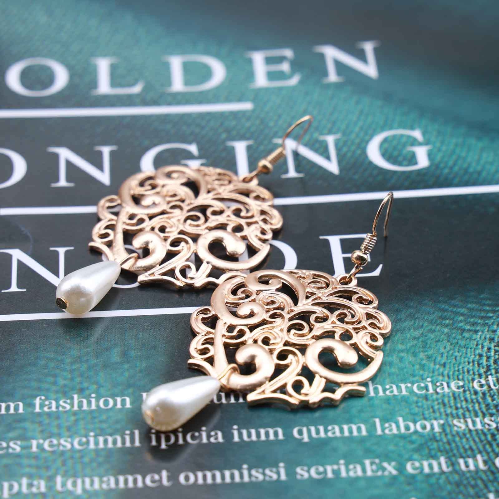 Orecchini A Cerchio Con Goccia Di Perla Boho - Pave D'Oro, Giacca Pendente Per Donna, Matrimonio