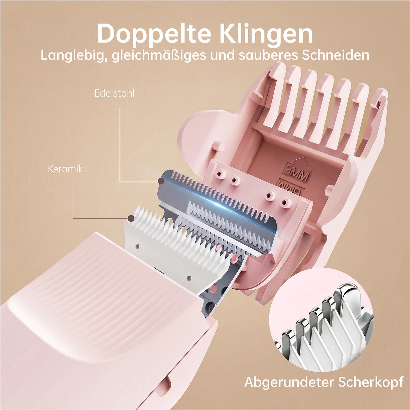 Damen Rasierer Elektrisch, 2 in 1 Intimrasierer für Frauen, Wiederaufladbar Trimmer Damen für Beine, Arme, Achseln und Bikinizone, Rosa