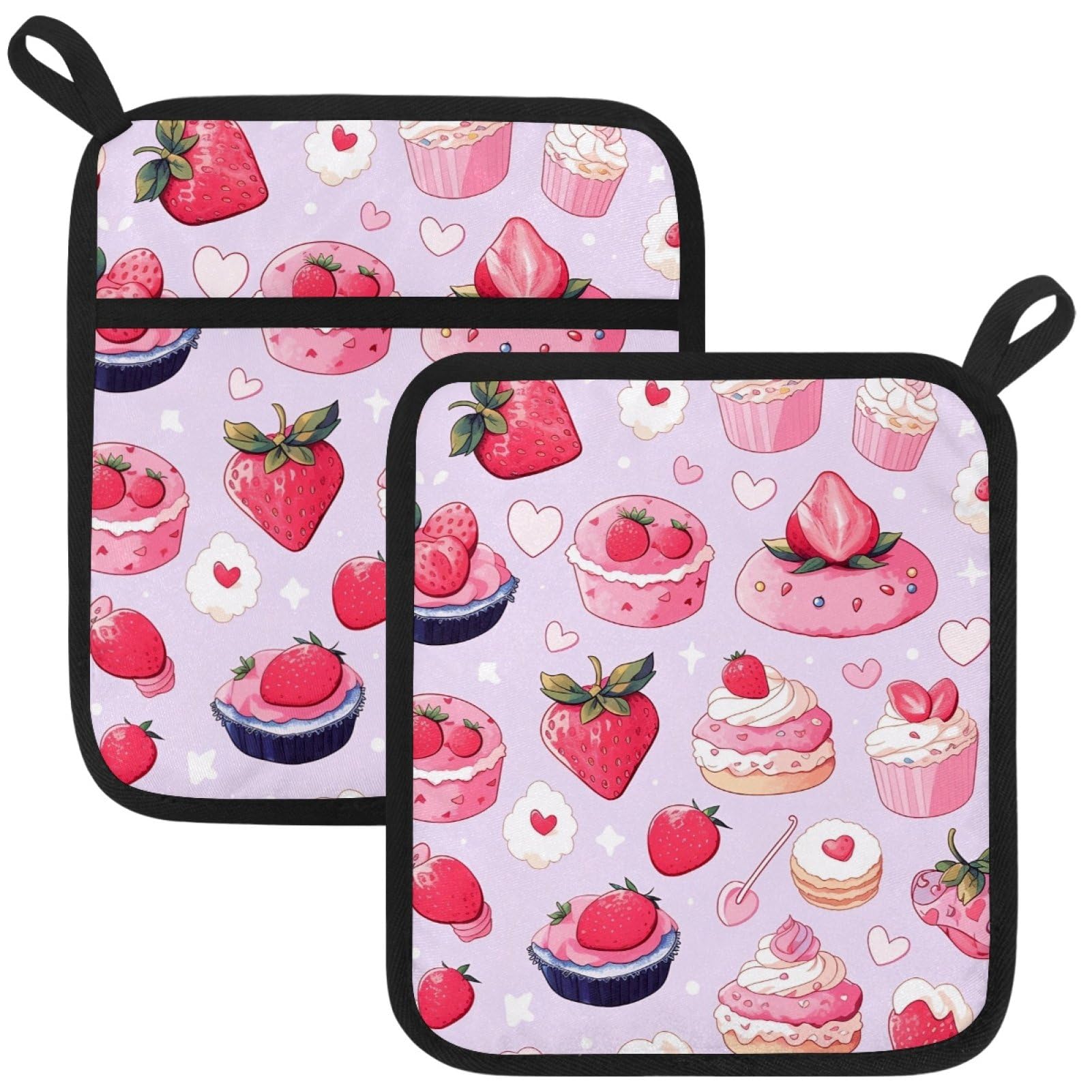 VAPOKF Strawberry Dessert Pot Holder, Heat Resistant Oven Cloths, Potholders & Oven Gloves, for Kitchen Cooking & Baking, Thick & Safe, Protection of Hands From Hot Utensils