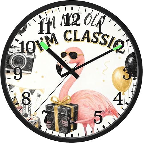 Luminous Voice-Activated Silent Clocks Non-Ticking Silent Battery Operated Small Analog Clock 60s Birthday Vintage Style Flamingo 12 Inch for Living