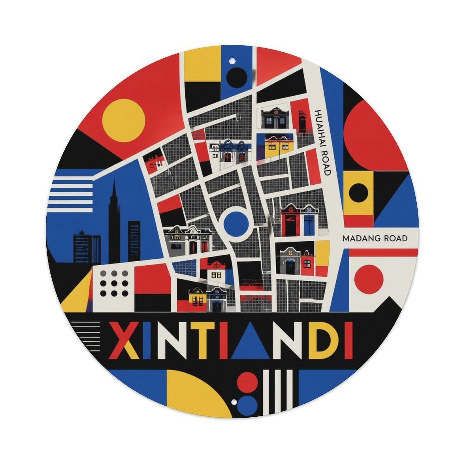 Odgynaw 8X8inch(20X20cm) Xintiandi District Shanghai Street Grid Color Blocks Metal Tin Sign