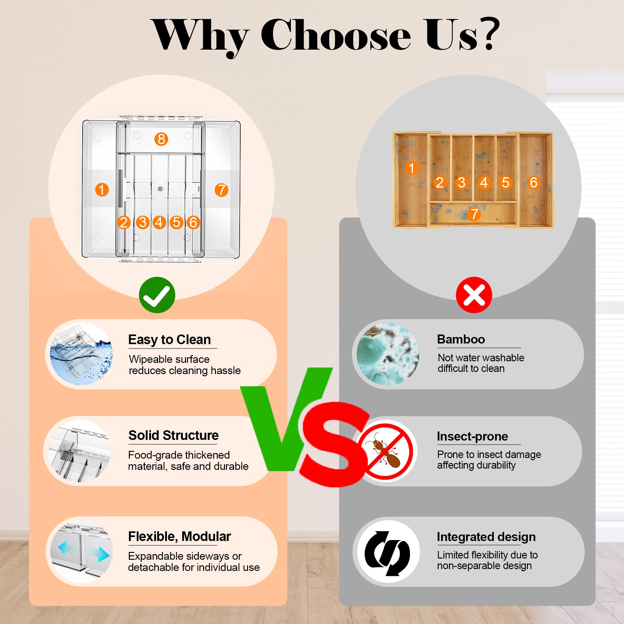 XIALISW Portaposate allungabile per cassetti, portaposate, organizer regolabile per cassetti della cucina, supporto in plastica per posate, cucchiai e forchette (trasparente, medio)