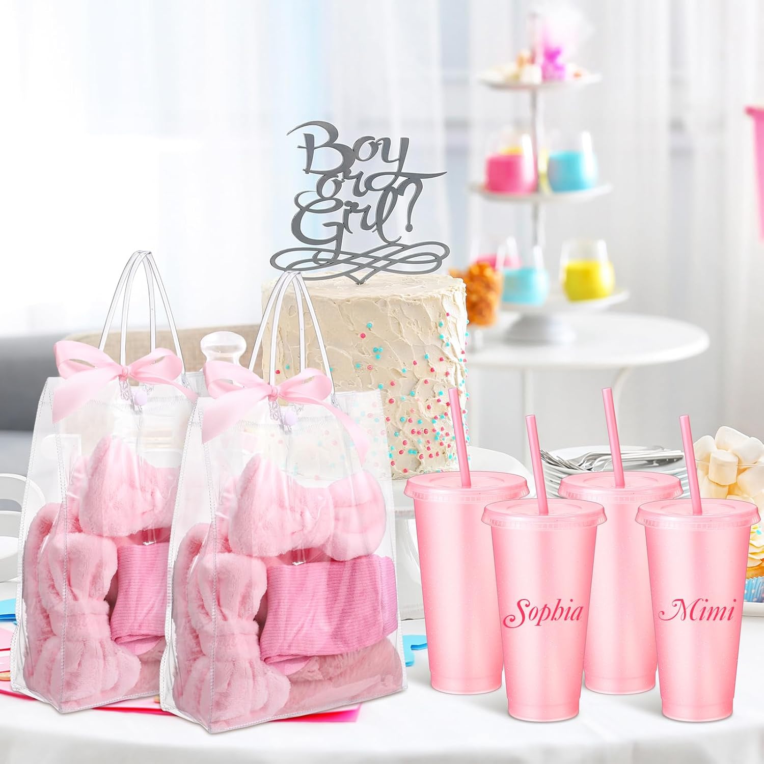 31 Pcs Spa Party Favors Sleepover Party Supplies Pink Bow Spa Headbands Eye Masks Socks Glitter Cups Gift Bag with Ribbon for Women Wedding Bridal Shower Bridesmaid Gifts Graduation Gift