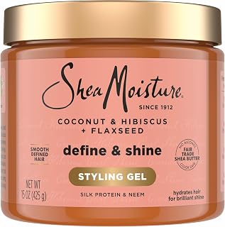 SheaMoisture Coconut & Hibiscus Define & Shine Styling Gel + Flaxseed - Frizz Control, Long Hold, Hydrating Paraben-Free 15oz