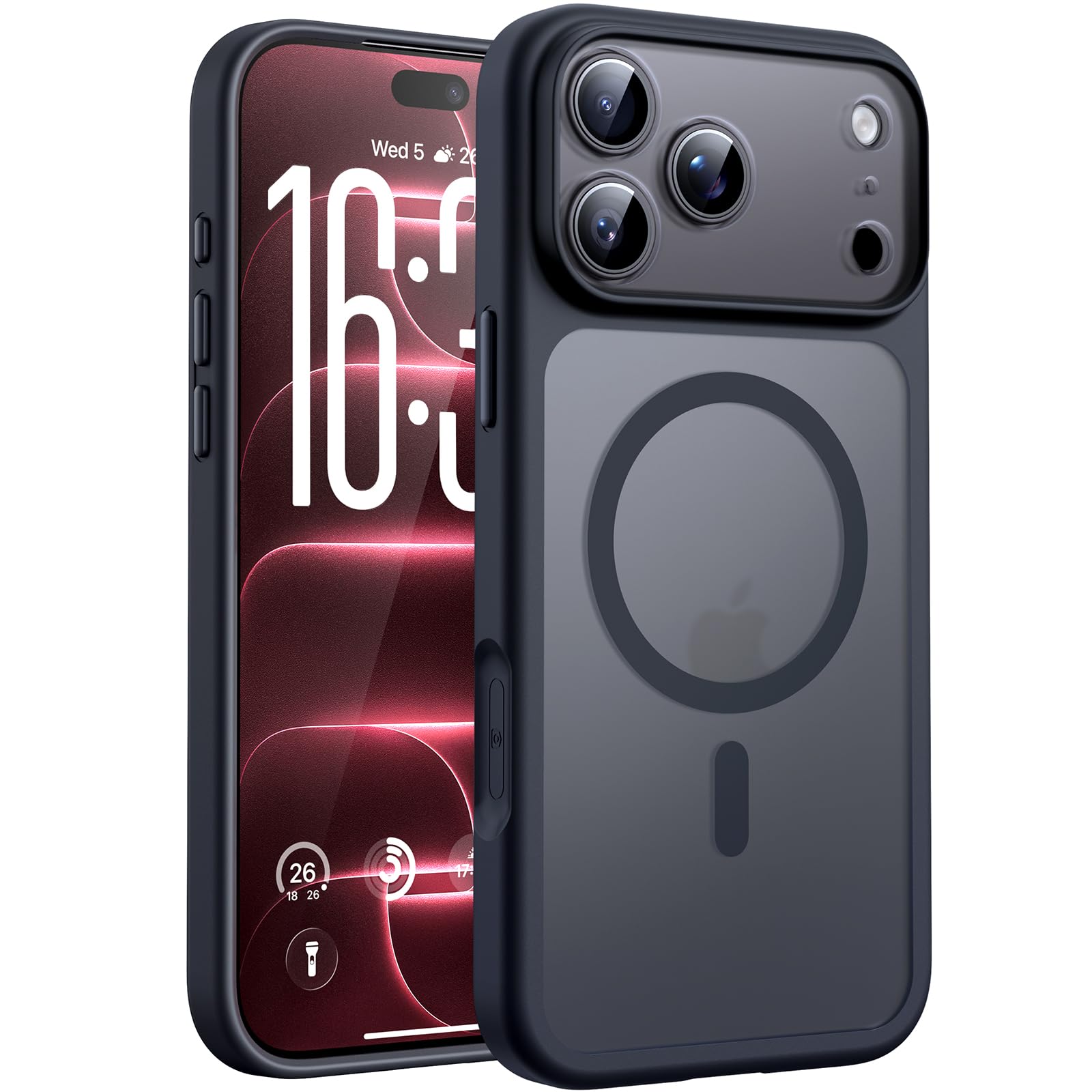 TOCOL Cover per iPhone 18 Pro, Compatibile con MagSafe, Nero | Anello Magnetico Incorporato, Protezione Fotocamera Integrata & Tasto Fotocamera, Custodia Traslucida Opaca Antiurto Militare
