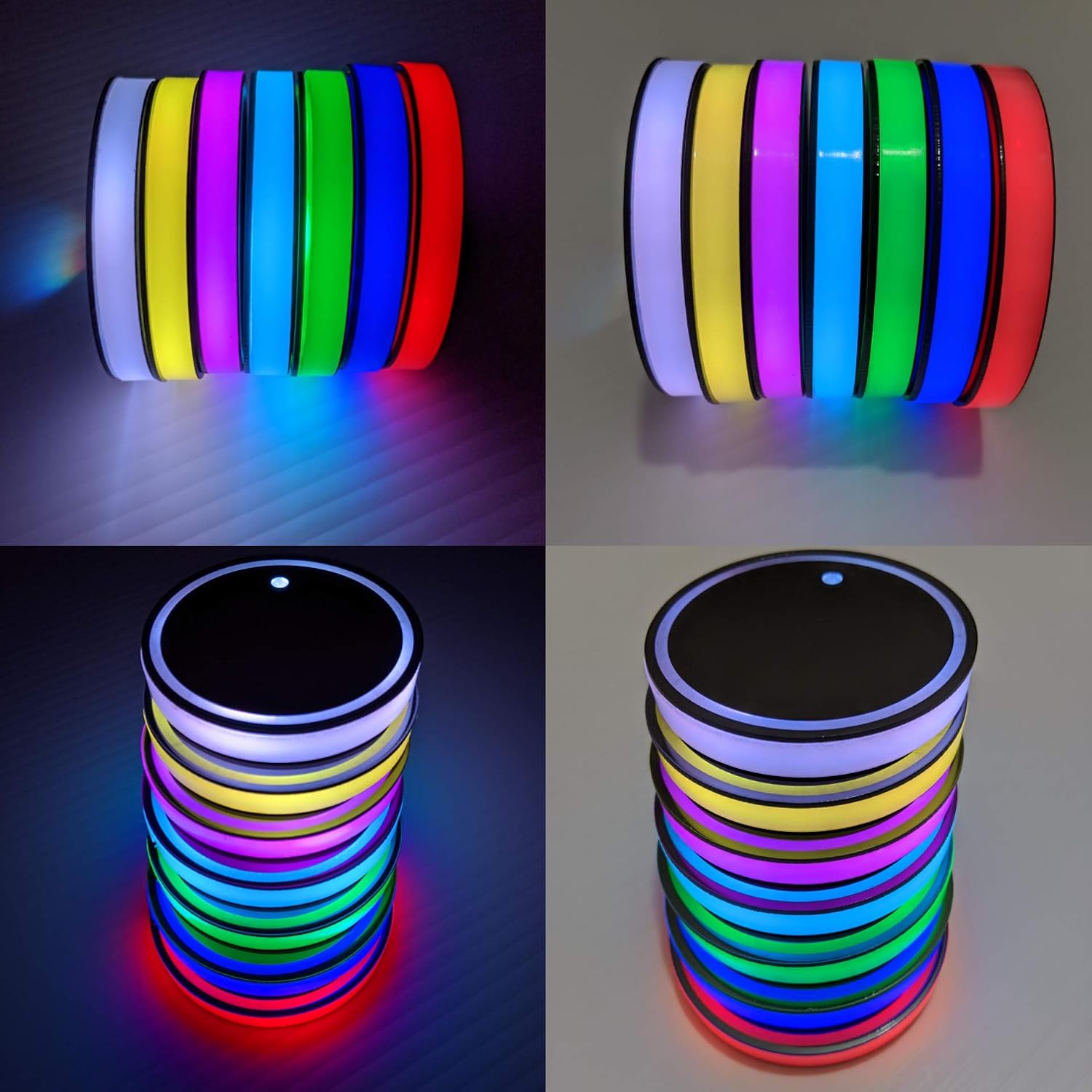 2 PCS LED Cup Holder Lights, 7 Colors Changing Cup Holder Coasters for Car USB Charging LED Car Cup Holder Lights, Cup Holder Light Car Accessories for Teens (Regular)
