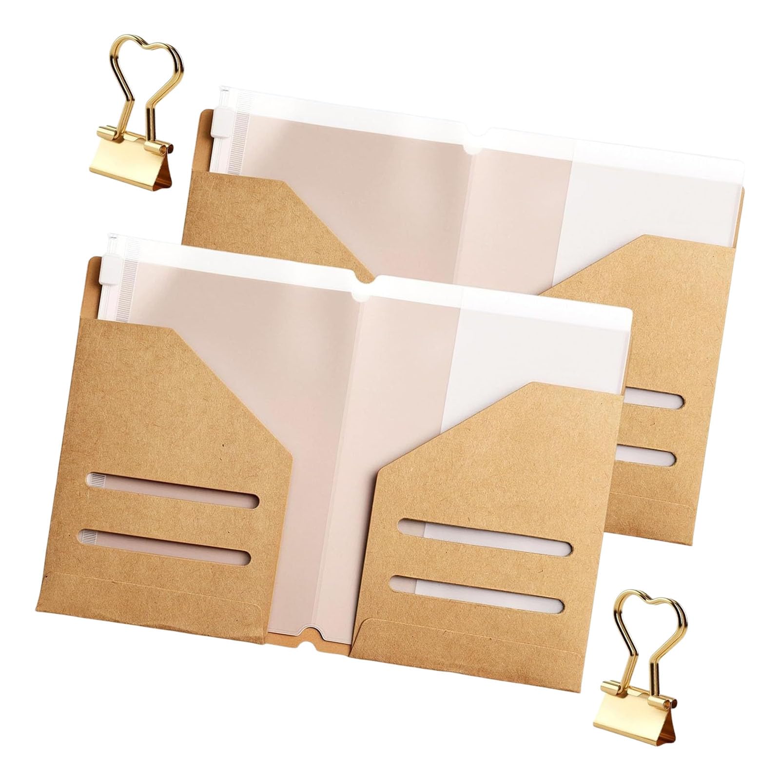 PANGBOER Krafts Paper Document Organizers 6Pcs Notebook Insert with Clip and Pockets Krafts Paper Pocket Organizers