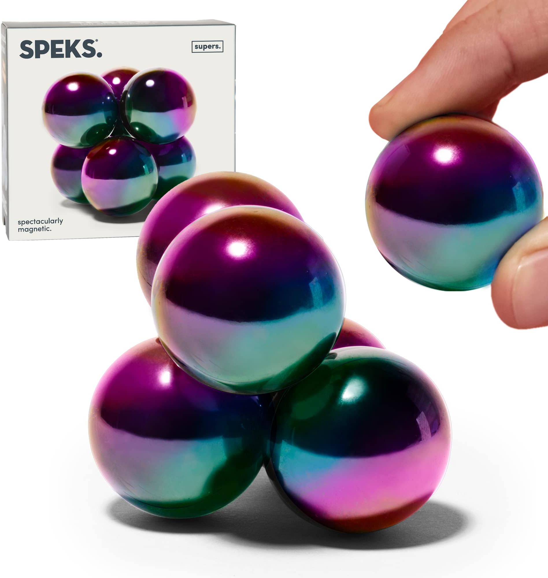 Supers Magnetic Balls Fidget Toy for Adults and Teens 14+ | Stress Relief, Desk Toy | Stocking Stuffers & Office Holiday Gifts | Oil Slick 6 Pack