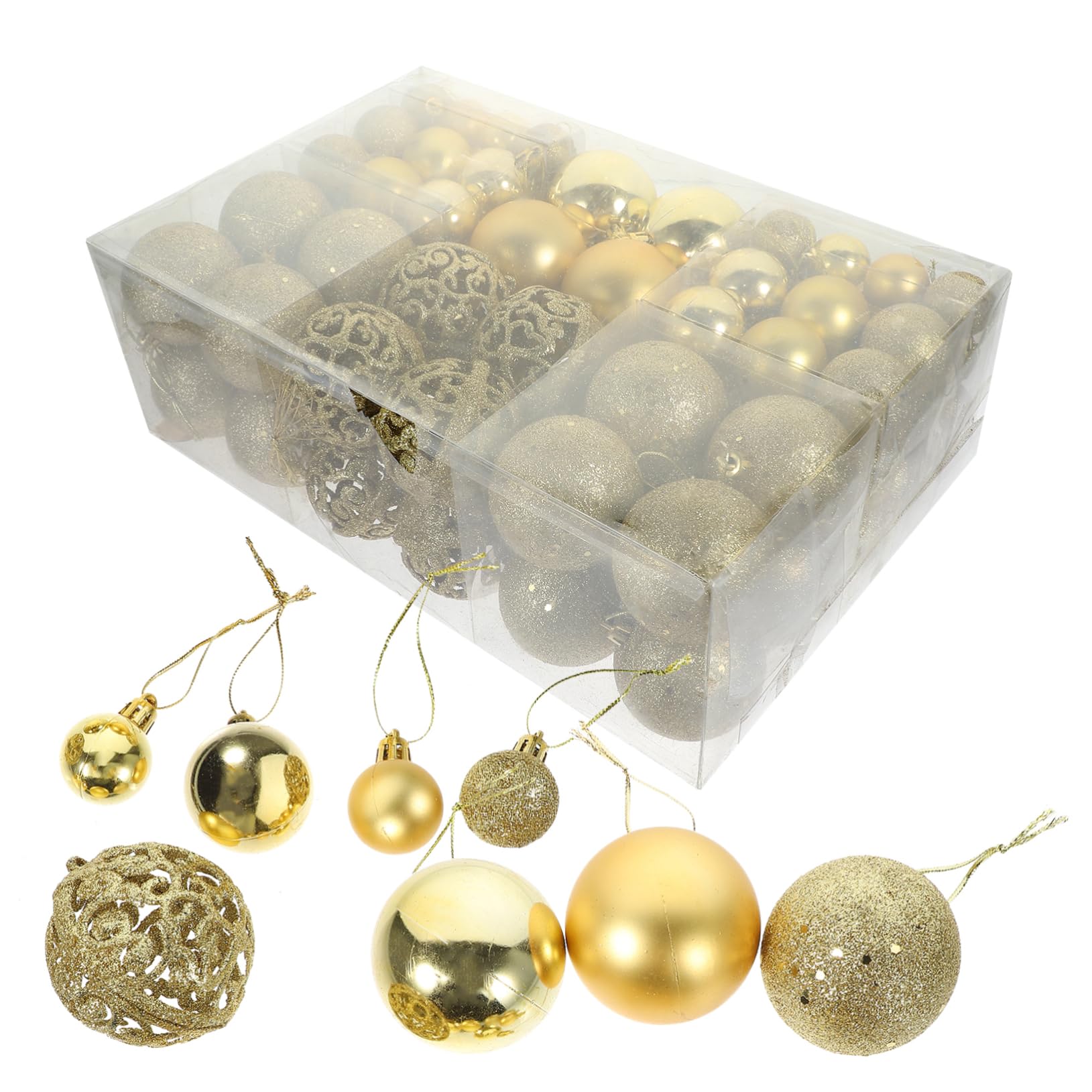 Bolas De Navidad Colgantes Doradas 3-6 Cm Decoraciones Navideñas Festivas para Árbol Familiar Caja De 100 Piezas Ligeras para Hogar y Fiestas