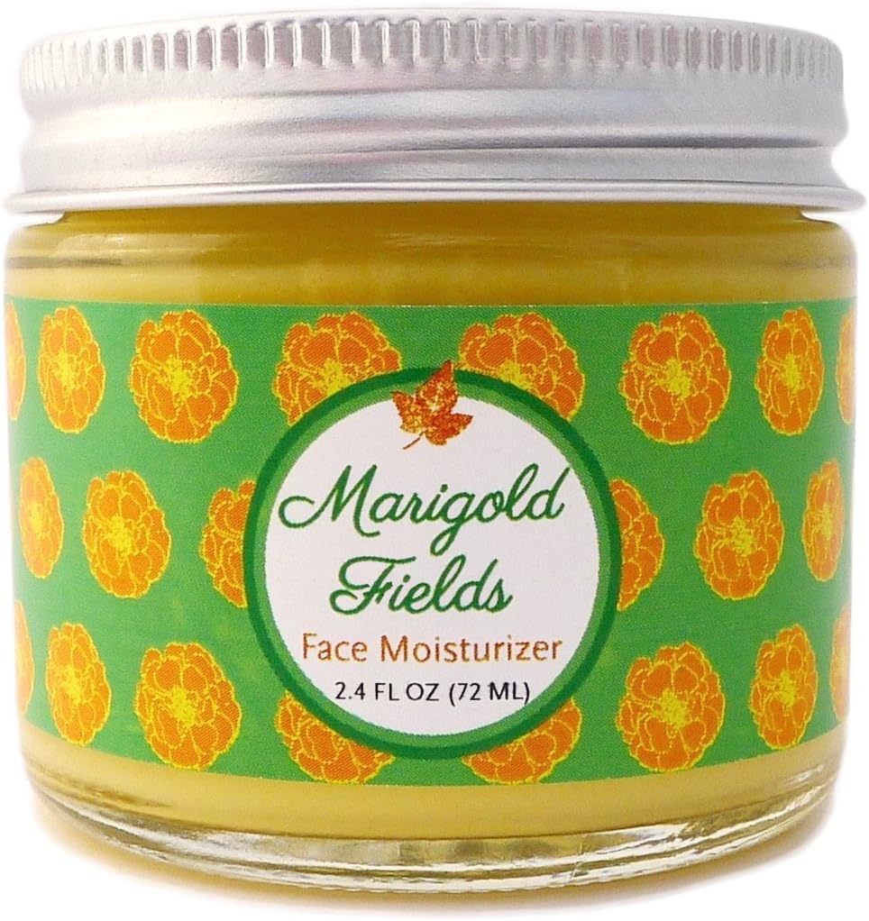 Marigold Fields Face Moisturizer with Aloe, Calendula, Praxaci Oil, Pequi Oil, Jojoba Oil, and Chamomile; Organic, Vegan, Non-GMO, Certified Cruelty Free, Handcrafted (2.4 fl oz)
