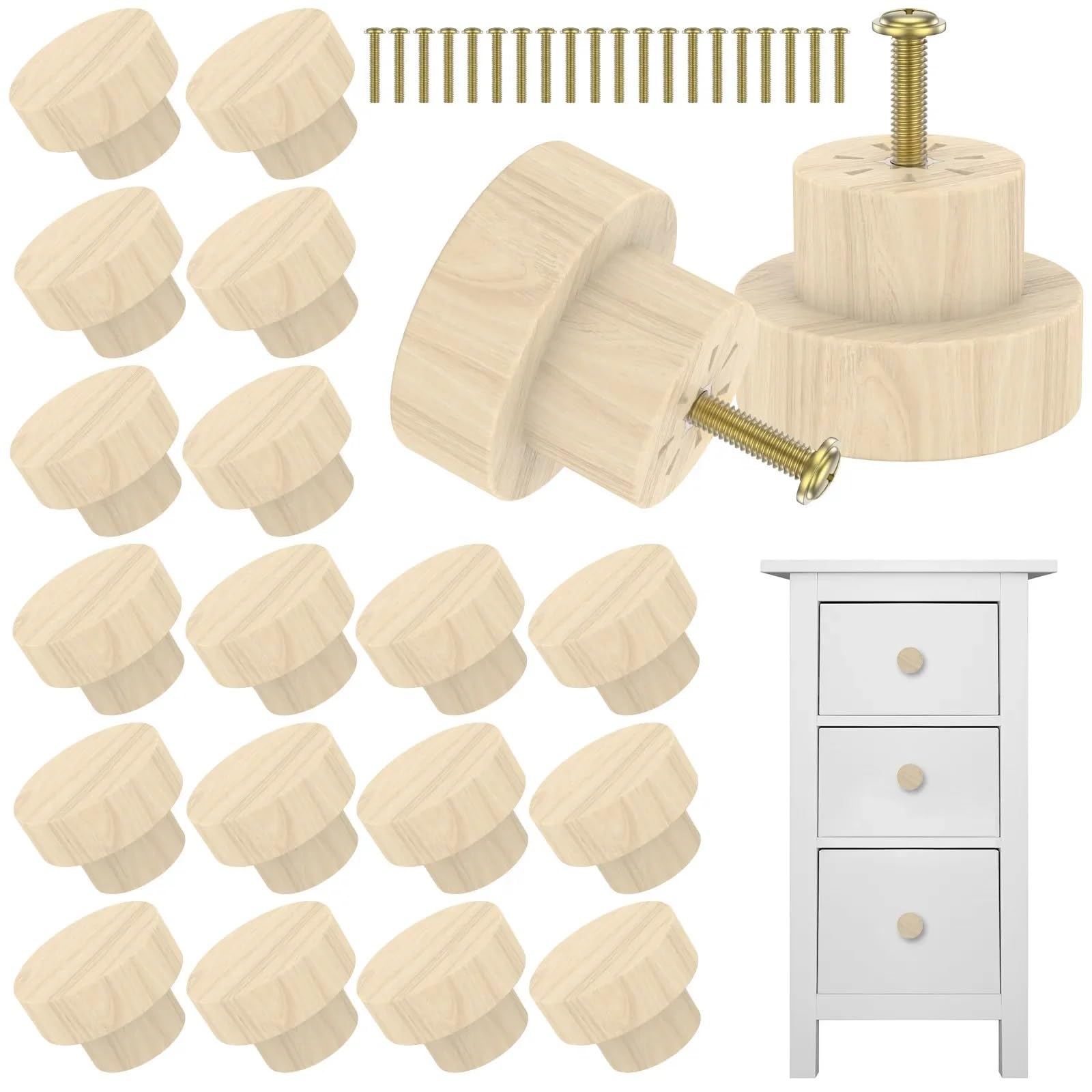 bogniga Handle Knob 40Pcs Wooden Drawer Knobs Set with Screws Flat Top Wooden Dresser Knobs Round Wood Drawer