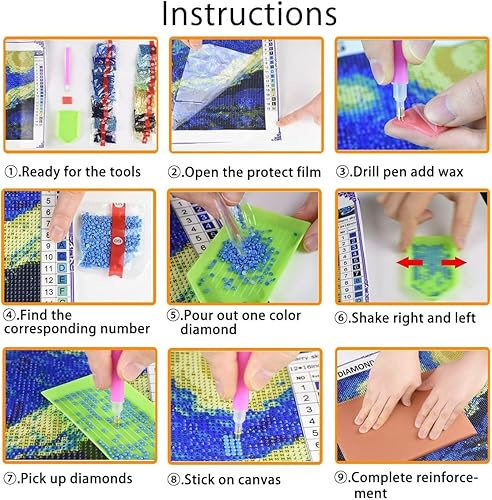 Miniatura 7 de Kits de pintura de diamantes 5D por números, 16 x 20 pulgadas para adultos y niños, arte redondo de mosaico de punto de cruz con diamantes de