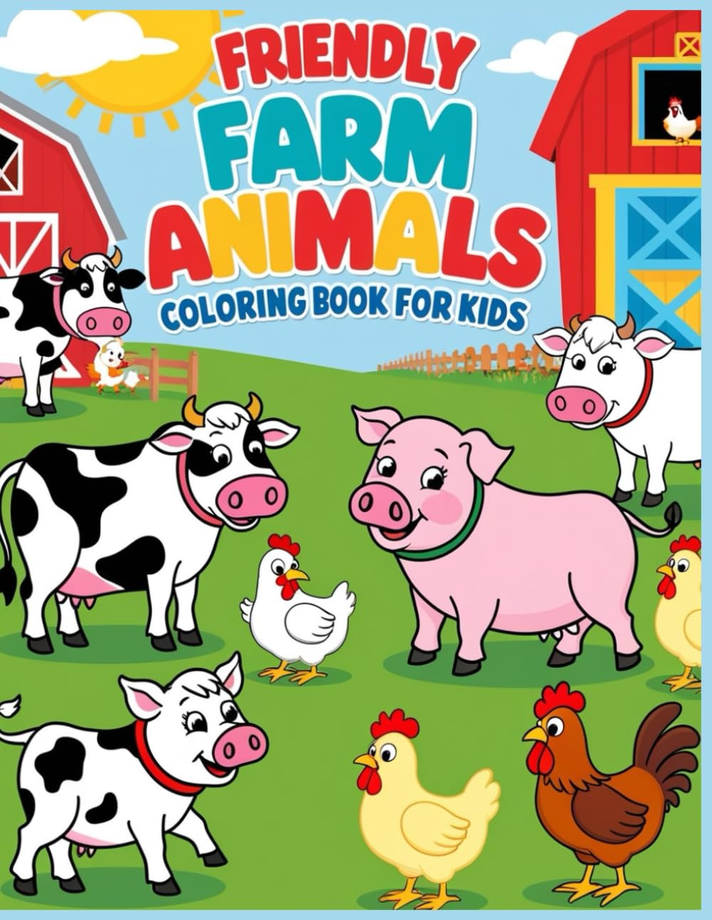 Friendly Farm Animals Coloring Book for Kids Ages 4-8: Adorable Farm Animal Illustrations for Creative Kids to Color, Featuring Cows, Pigs, Chickens, and More!